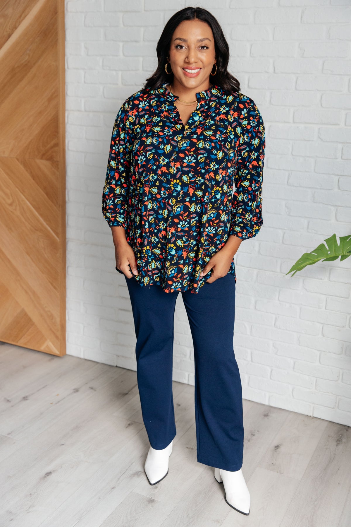 Lizzy Top in Navy and Teal Multi Floral - 8/29/2024