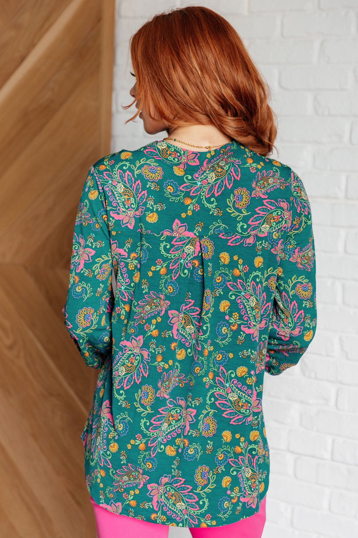 Lizzy Top in Teal and Purple Floral Paisley - 8/29/2024