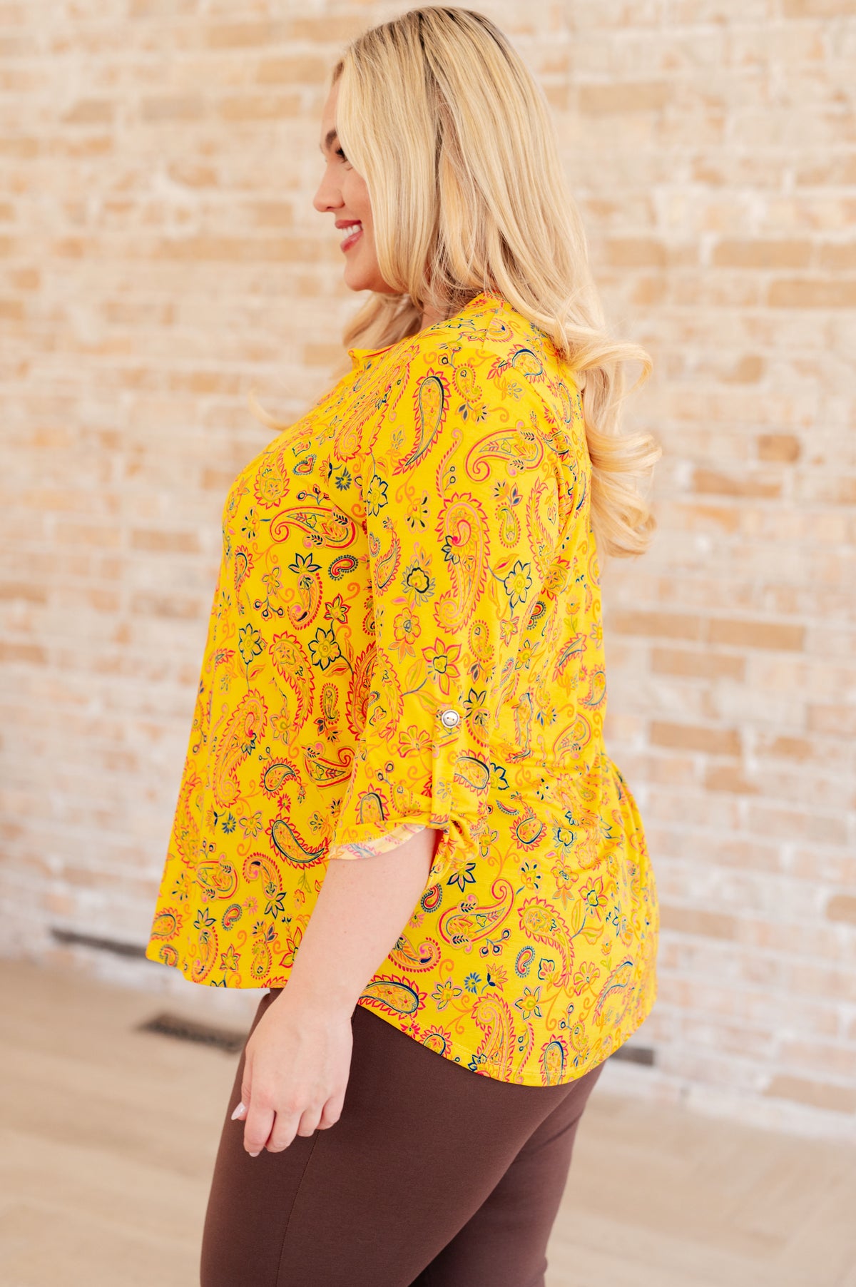 Lizzy Top in Yellow and Navy Paisley - 5/24/2024