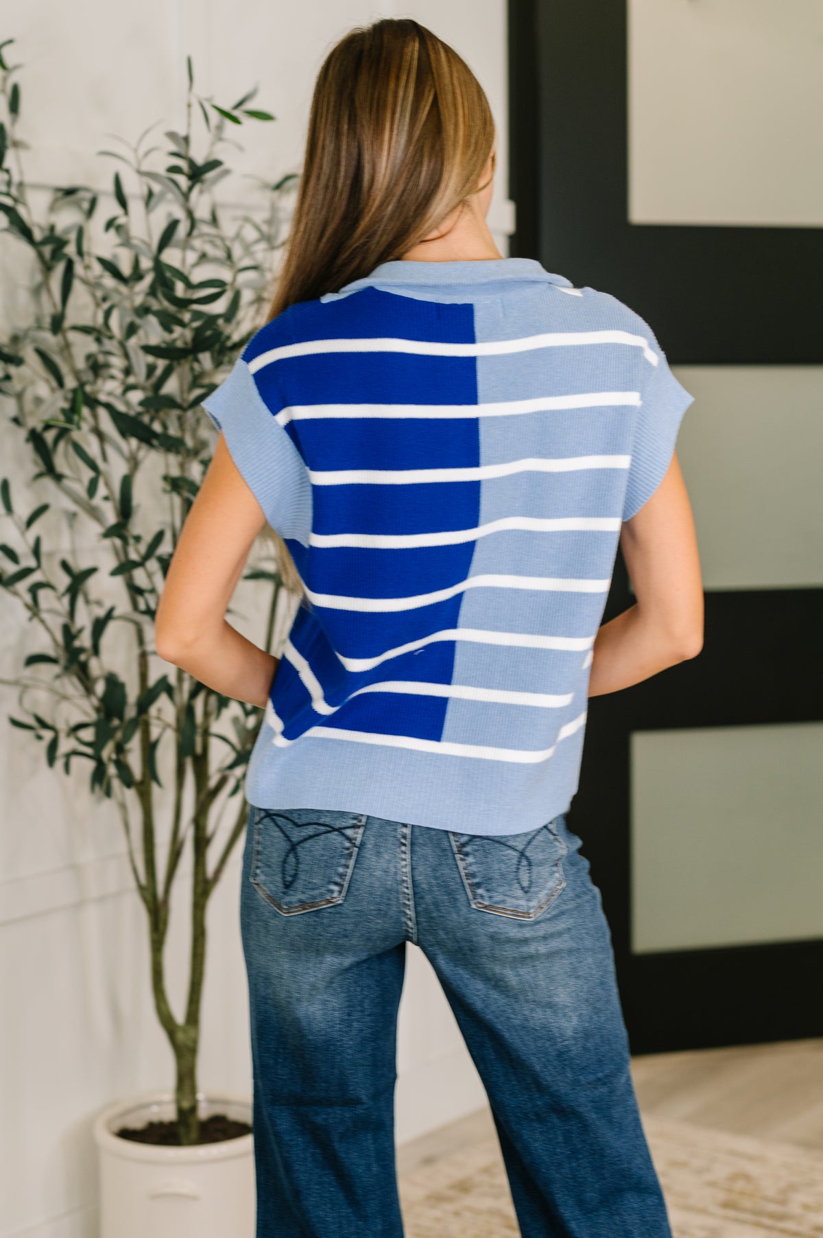 Lonely Traveler Striped Quarter Zip Vest in Blue - 7/28/2025