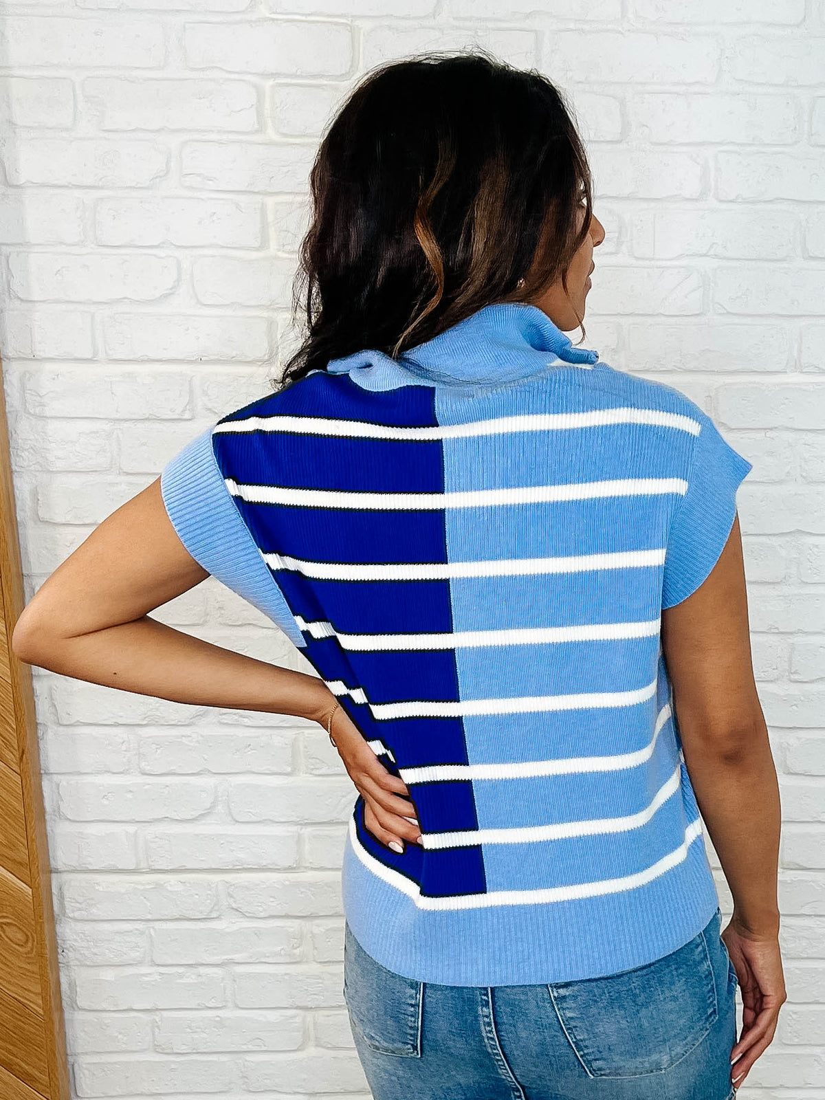 Lonely Traveler Striped Quarter Zip Vest in Blue - 3/21/2025