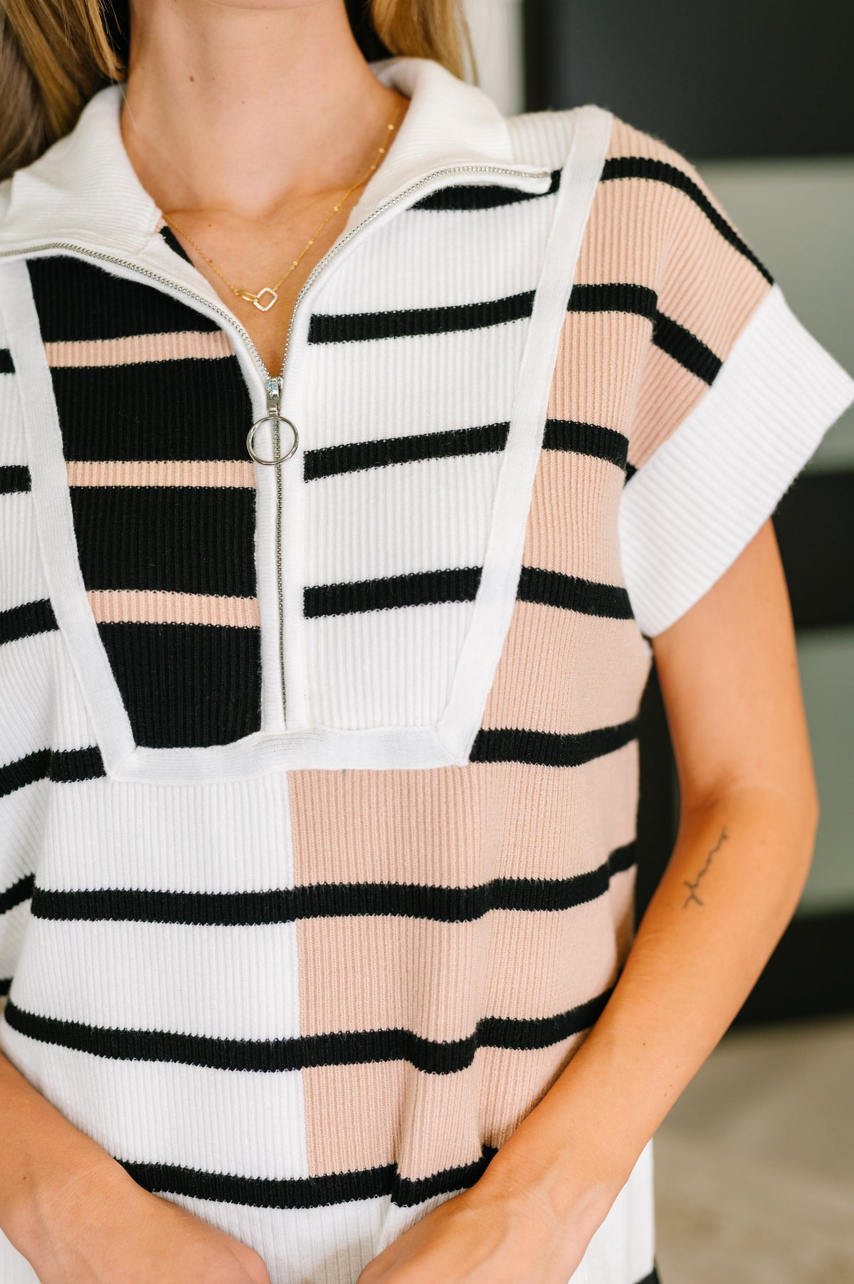Lonely Traveler Striped Quarter Zip Vest in White - 7/28/2025
