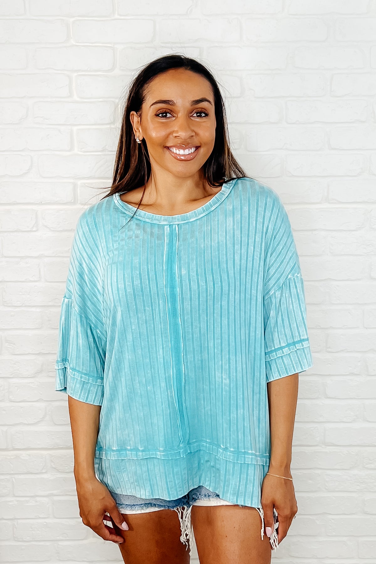 Loosely Speaking Oversized Basic Top in Turquoise - 4/2/2025