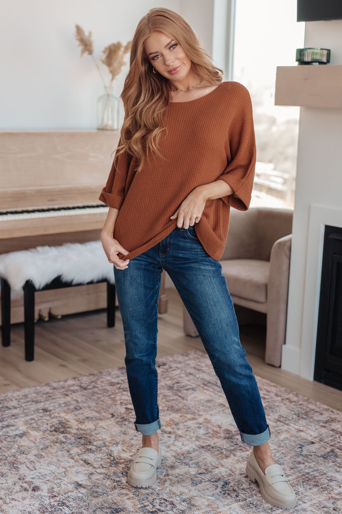 Lotta Love Knitted Sweater Top in Rust - 9/8/2025