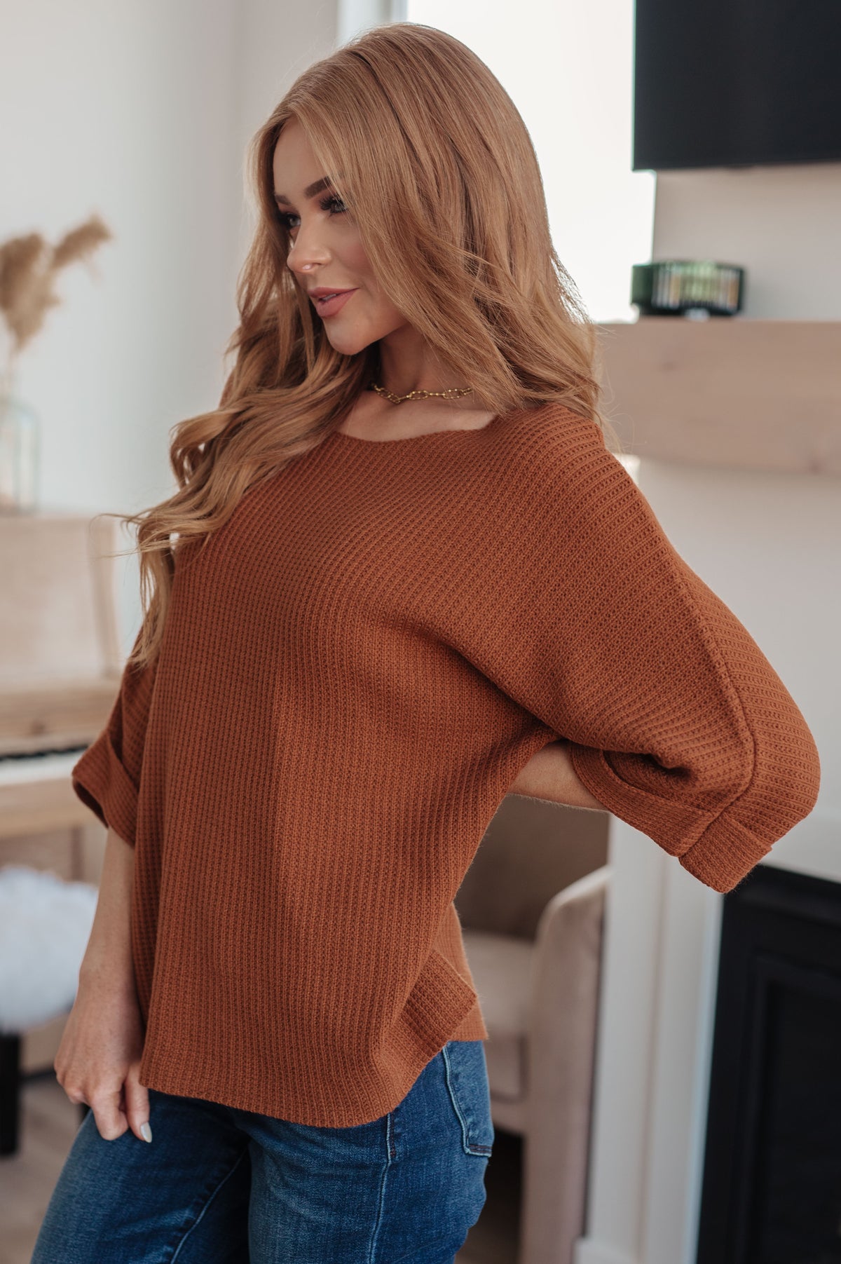 Lotta Love Knitted Sweater Top in Rust - 9/8/2025