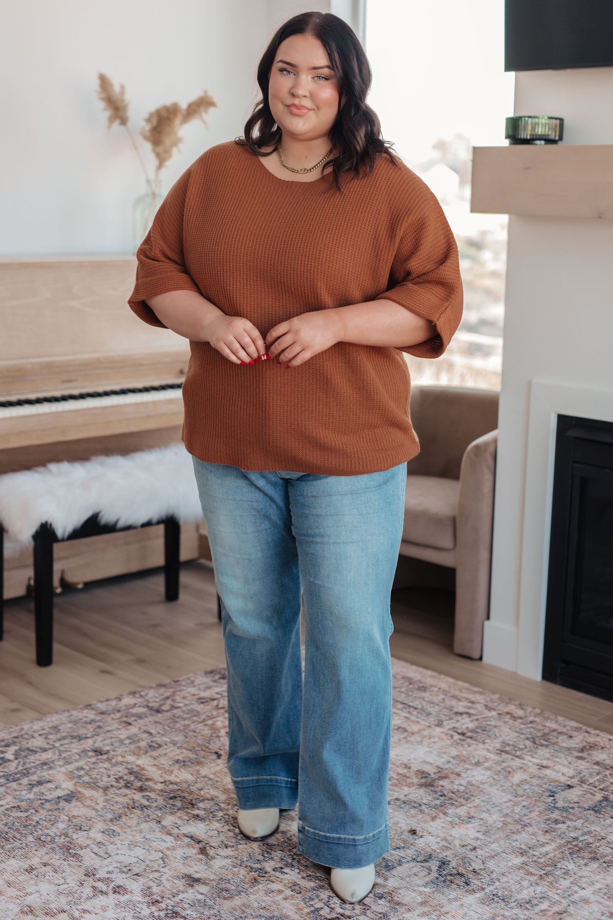 Lotta Love Knitted Sweater Top in Rust - 9/8/2025