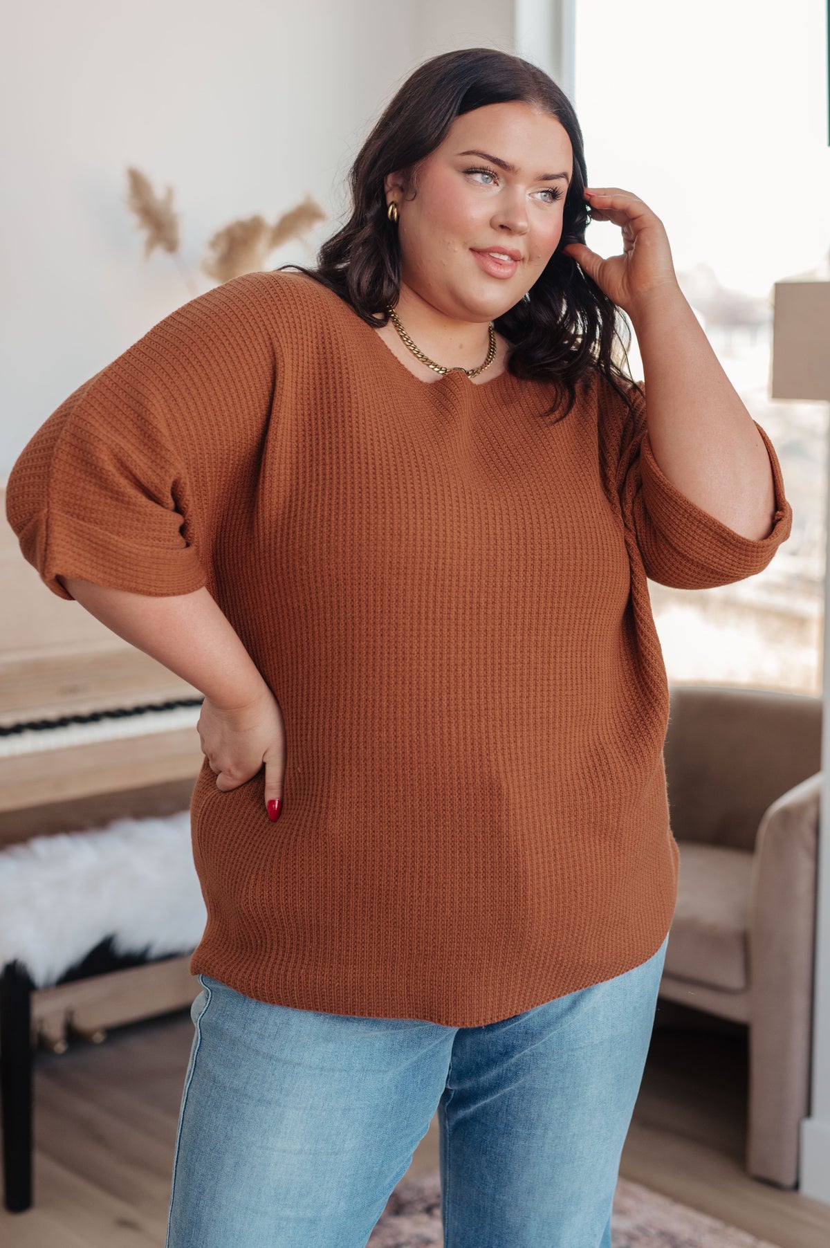 Lotta Love Knitted Sweater Top in Rust - 9/8/2025