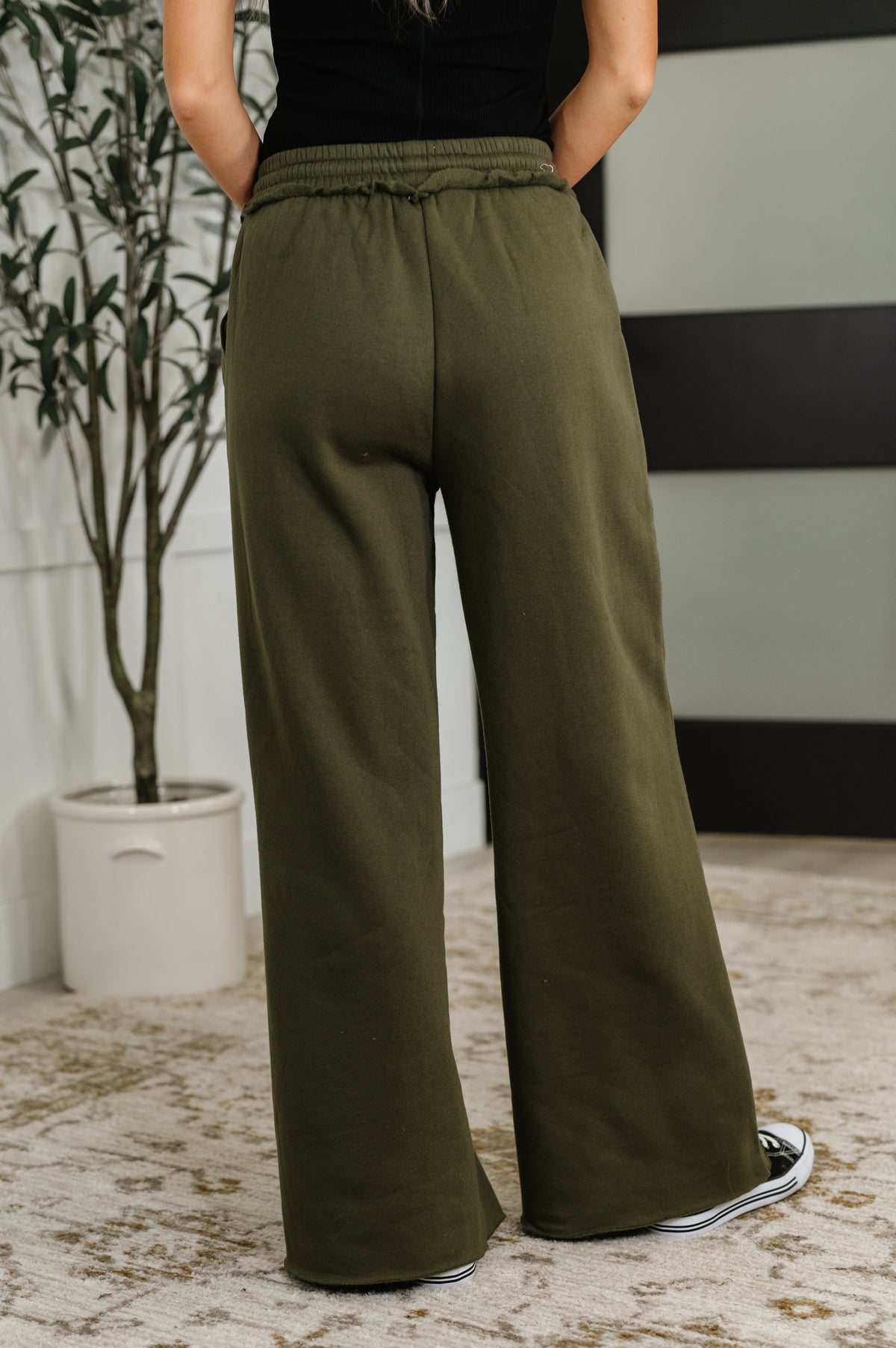 Lounge Line Wide Leg Sweats in Dark Olive - 8/20/2025