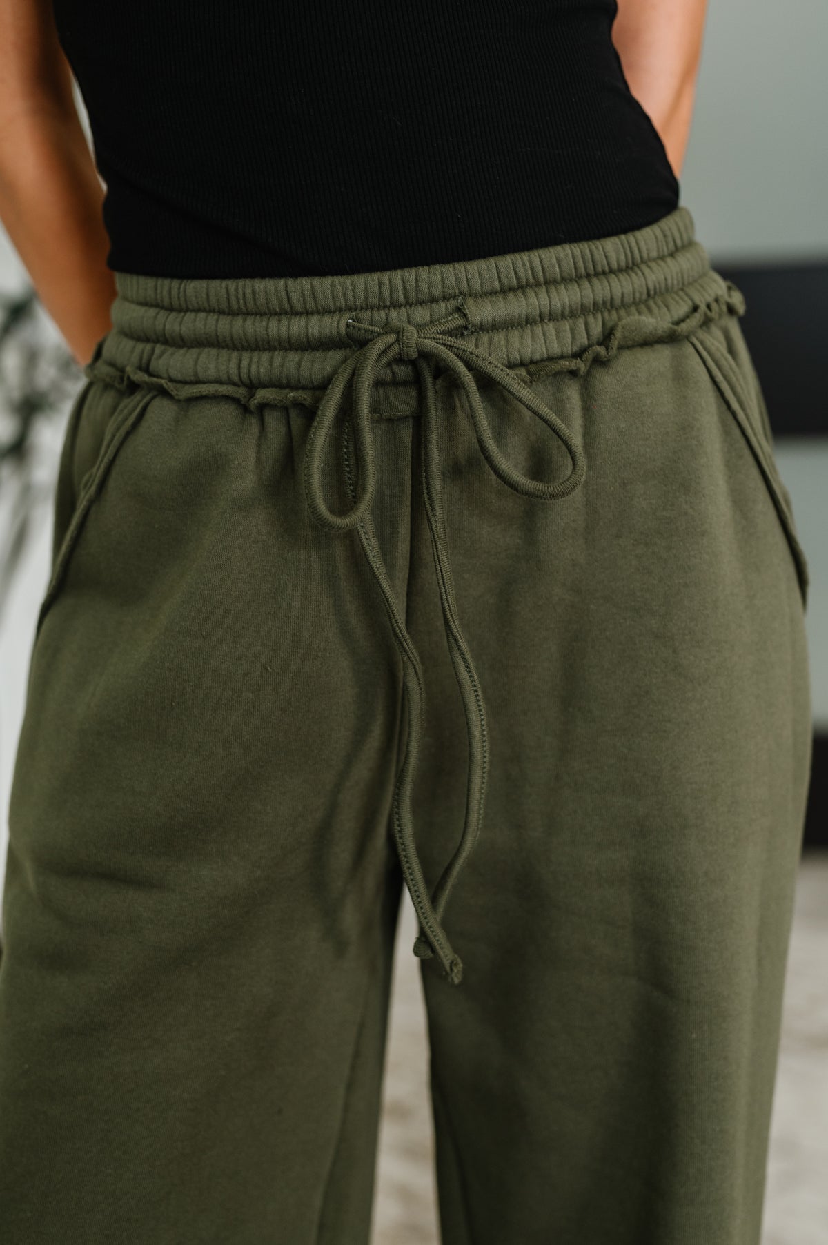 Lounge Line Wide Leg Sweats in Dark Olive - 8/20/2025