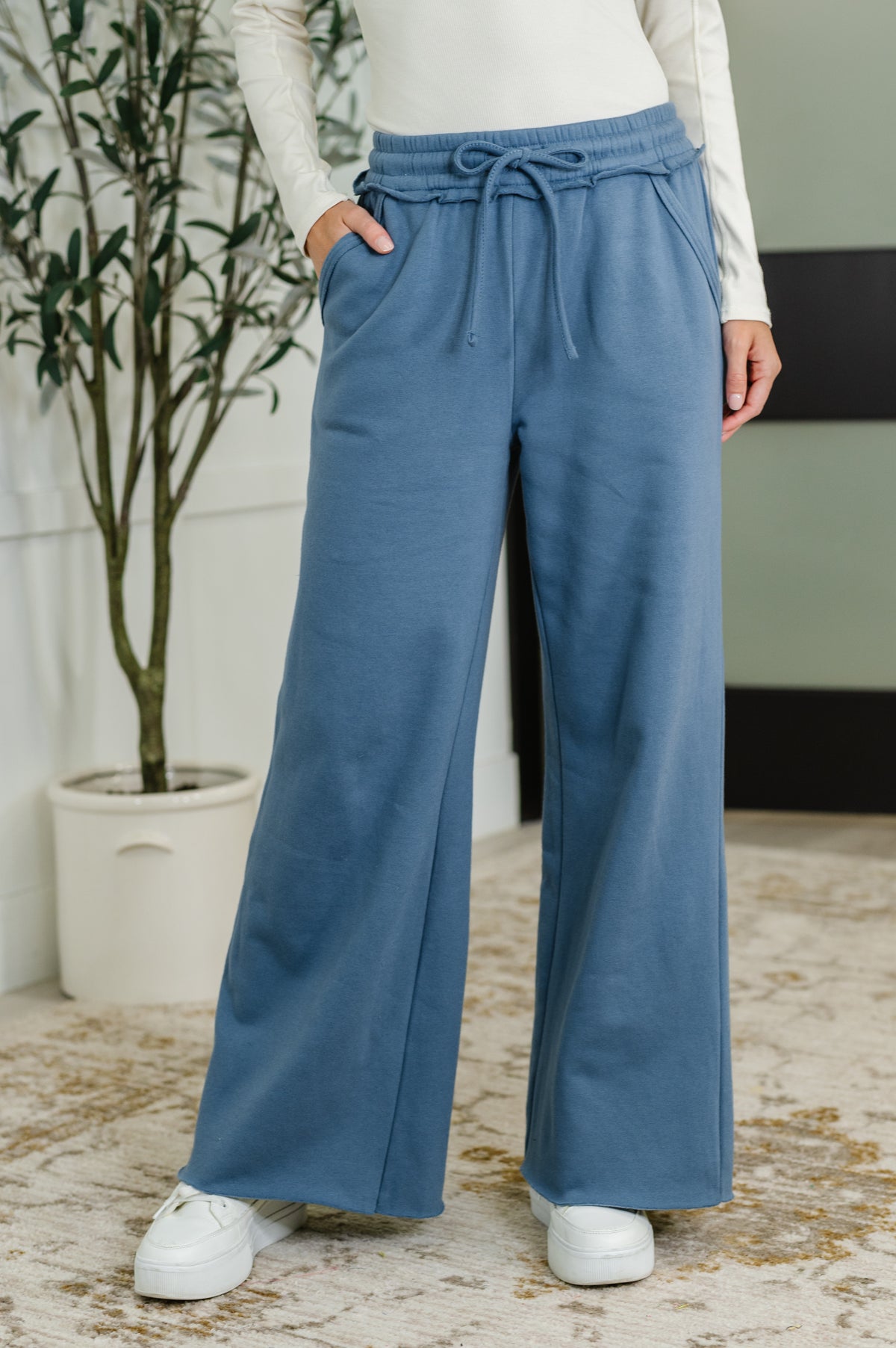 Lounge Line Wide Leg Sweats in Dusty Blue - 8/20/2025