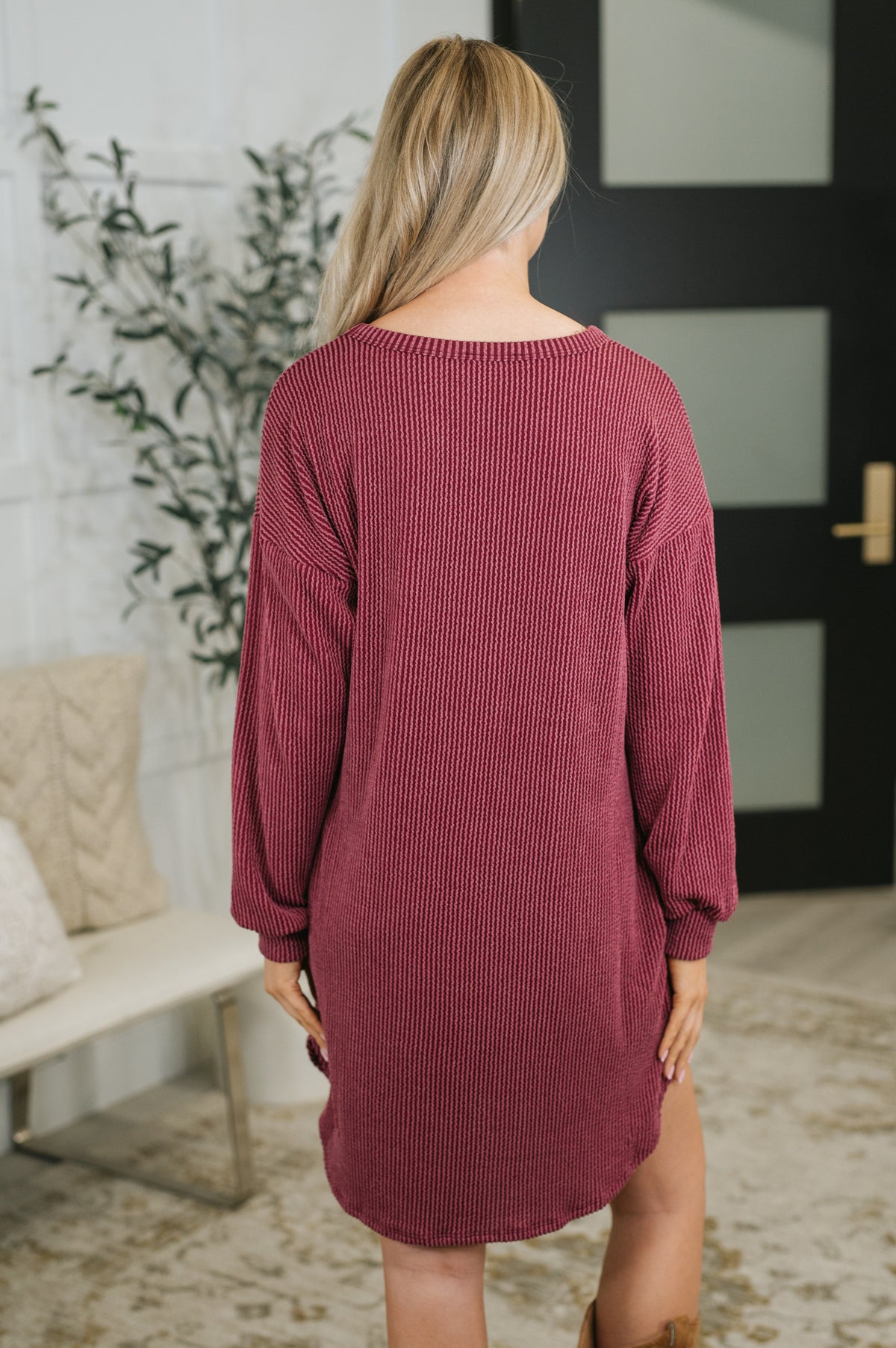 Love to Love You Textured Knit Dress in Burgundy - 10/13/2026