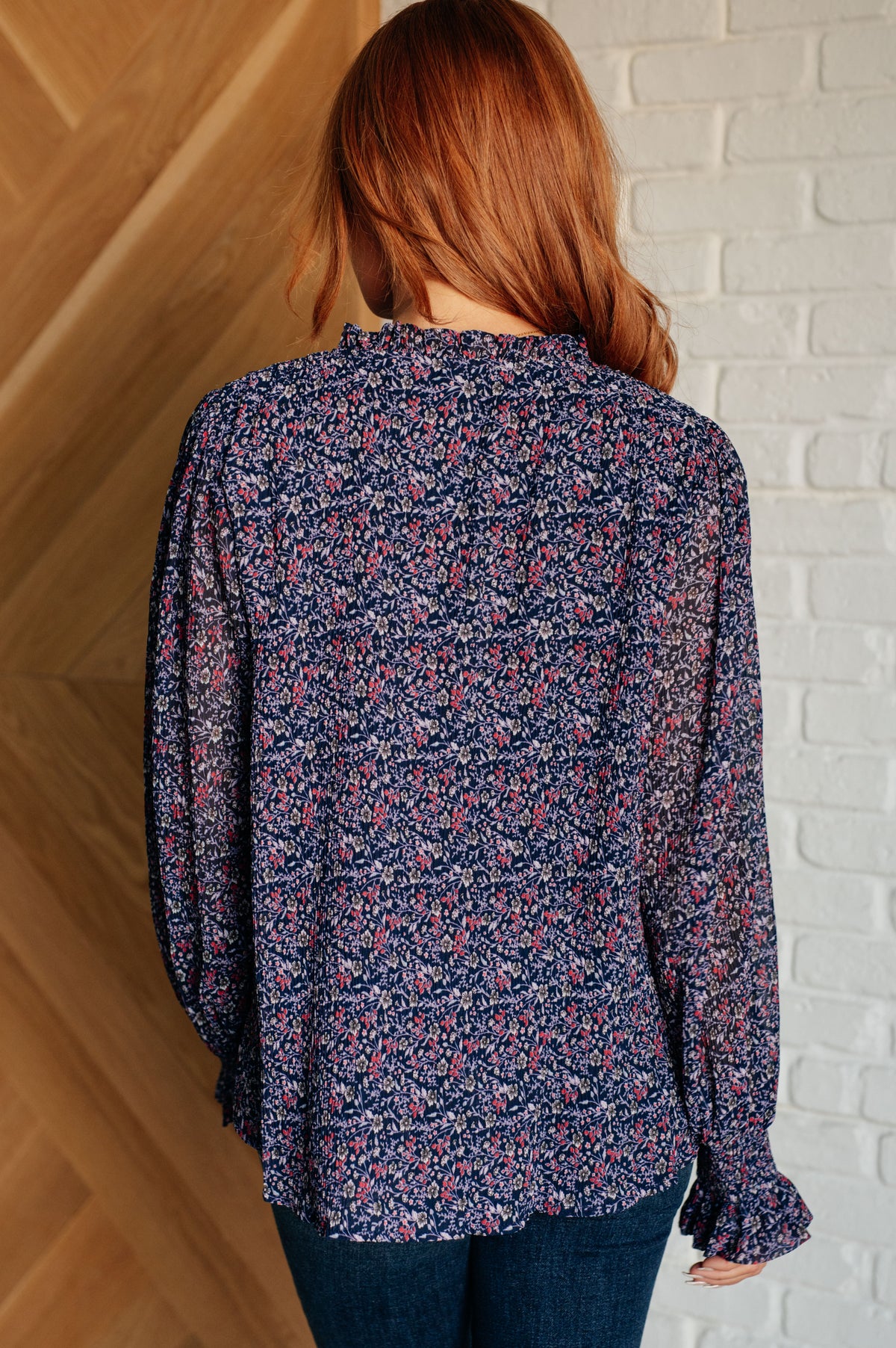 Lucid Dream Ruffle Neckline Blouse in Navy - 10/24/2024