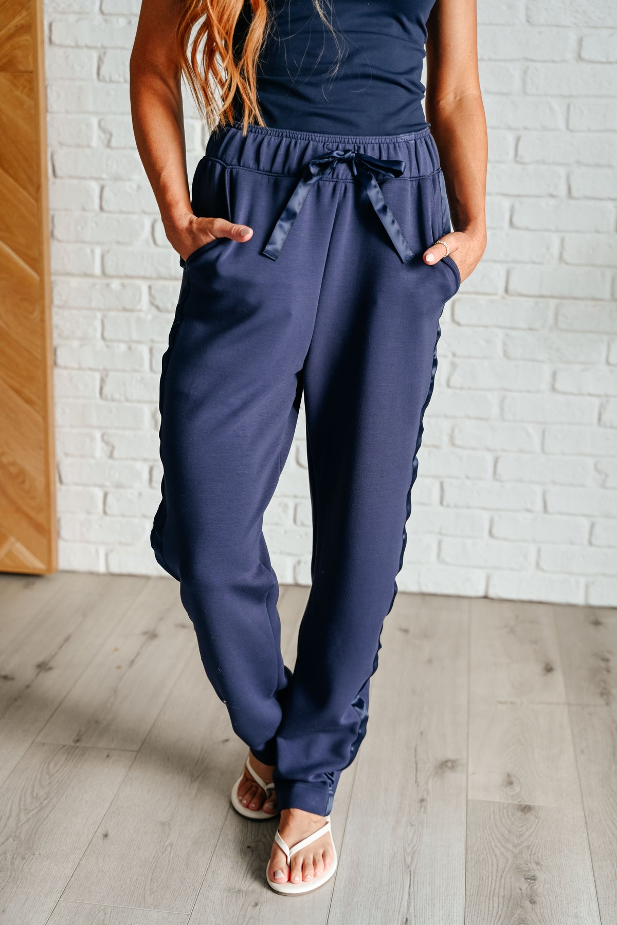 Lysa Satin Stripe Lounge Pants in Smoky Navy - 8/15/2024