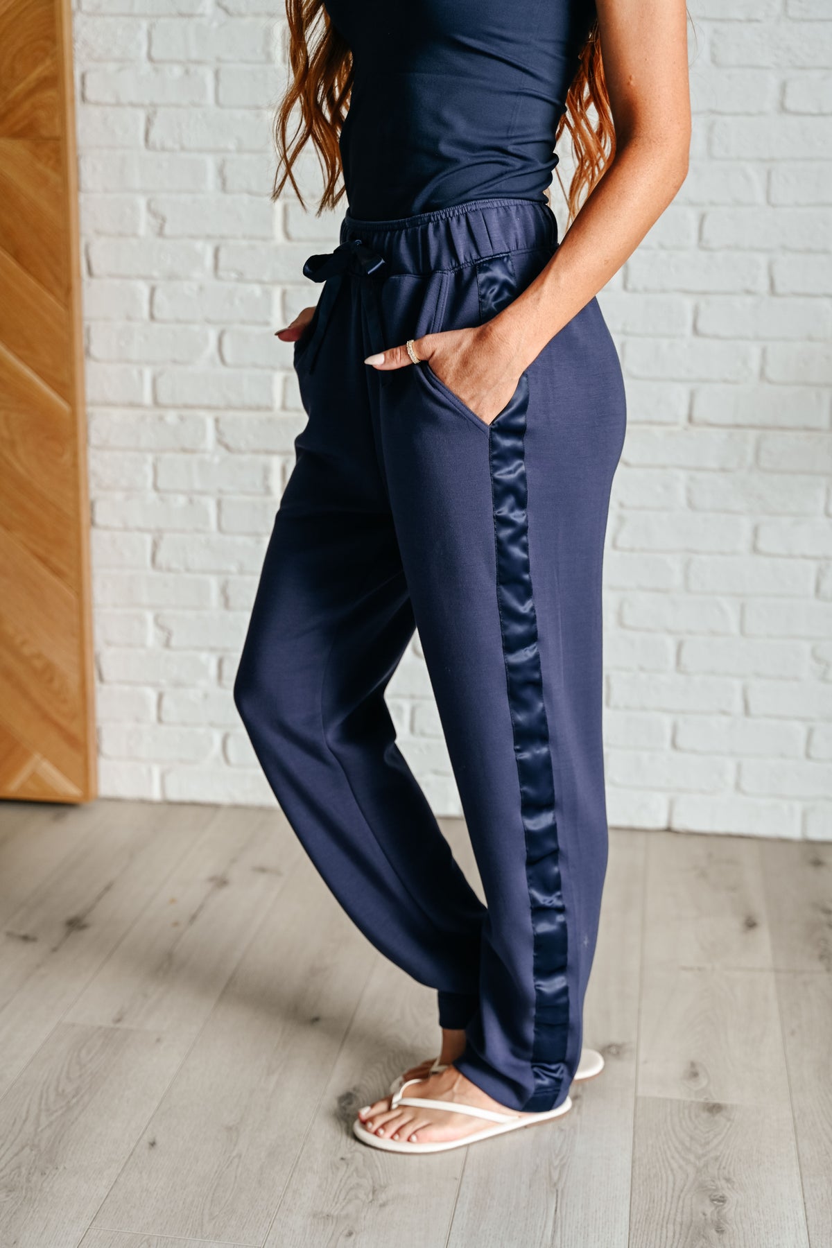 Lysa Satin Stripe Lounge Pants in Smoky Navy - 8/15/2024