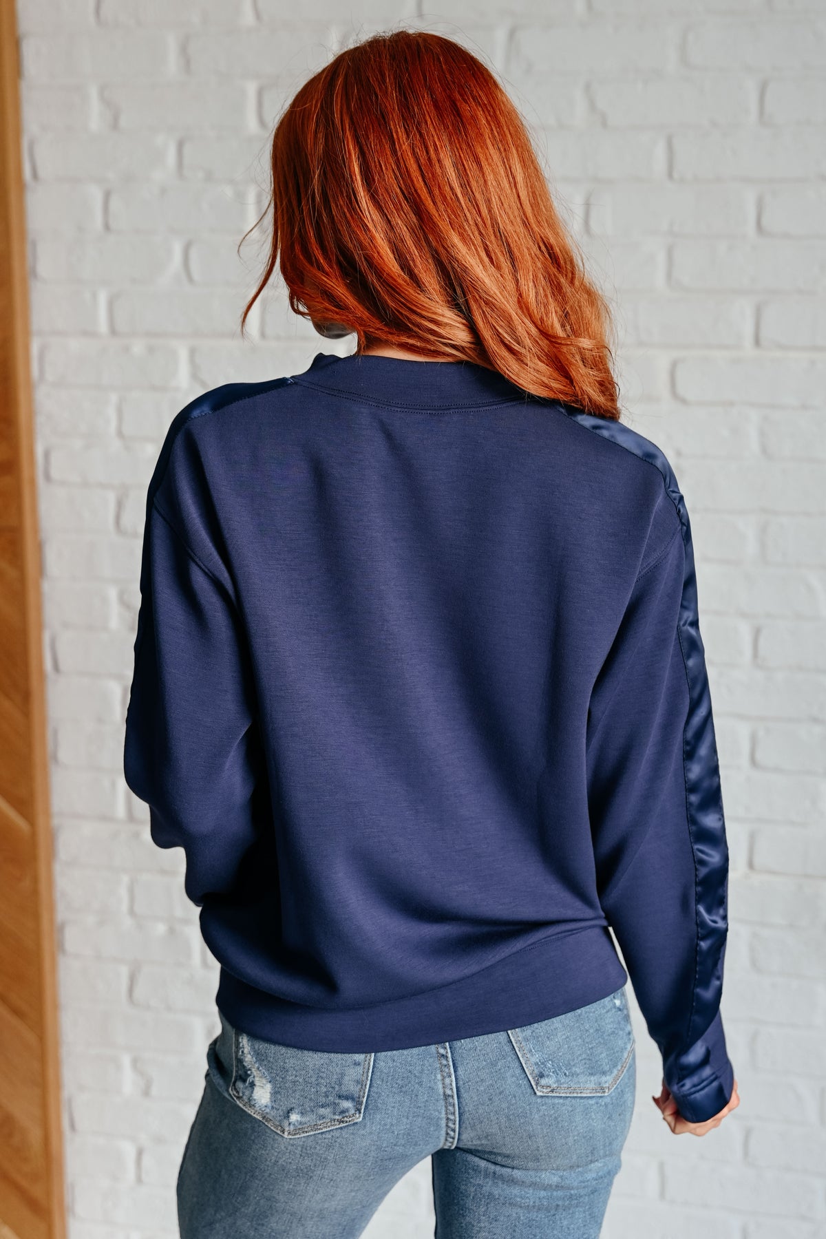 Lysa Satin Stripe Pullover in Smoky Navy - 8/15/2024