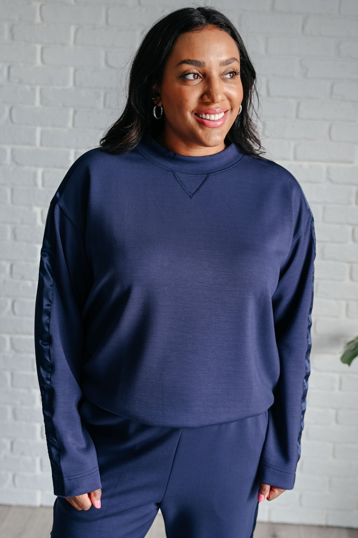 Lysa Satin Stripe Pullover in Smoky Navy - 8/15/2024