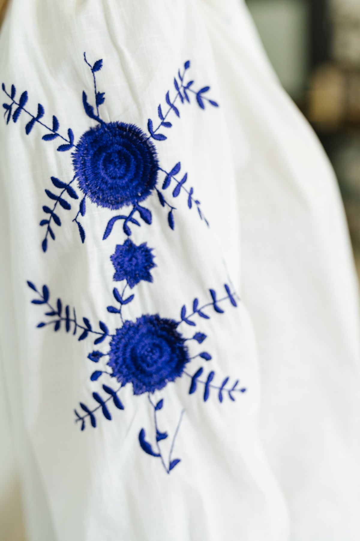 PREORDER: Machine Embroidered Details Ruffle Neck Blouse - Ships in 4 weeks