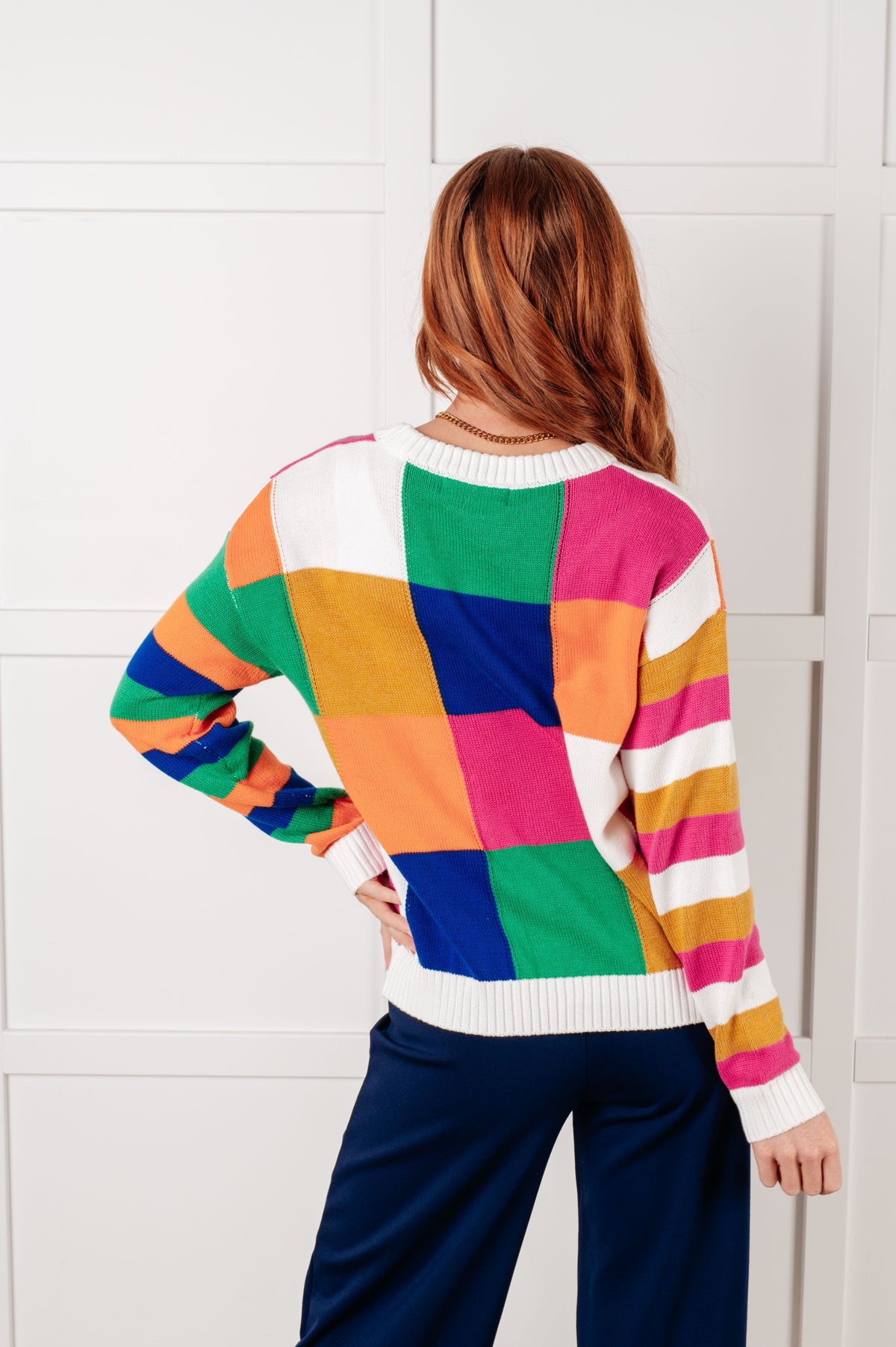 Manifesting Moment Checkered Color Block Sweater - 1/28/2025