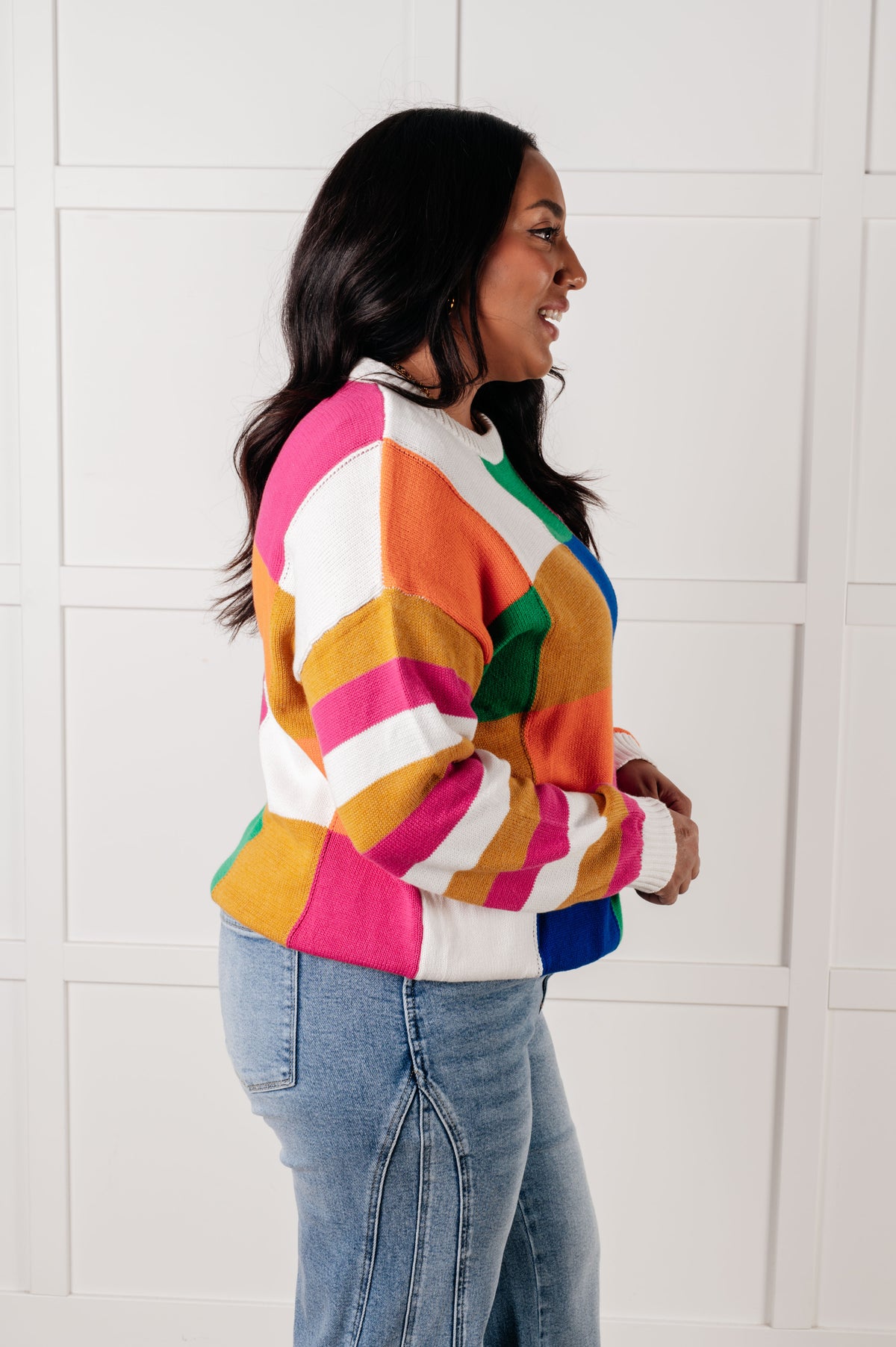 Manifesting Moment Checkered Color Block Sweater - 1/28/2025