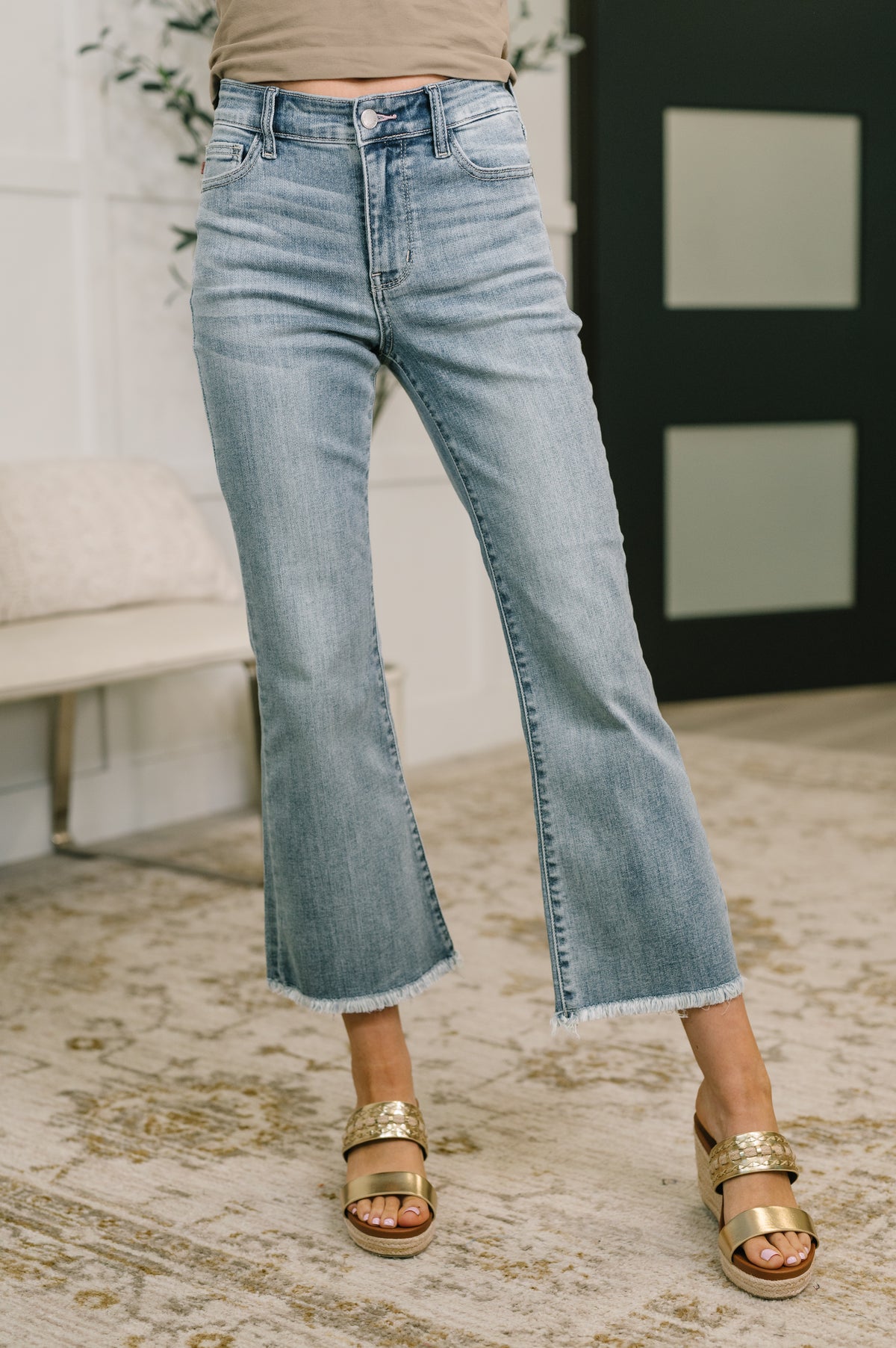 Mckaylee Mid Rise Kick Flare Jeans with Frayed Hem - 5/20/2026
