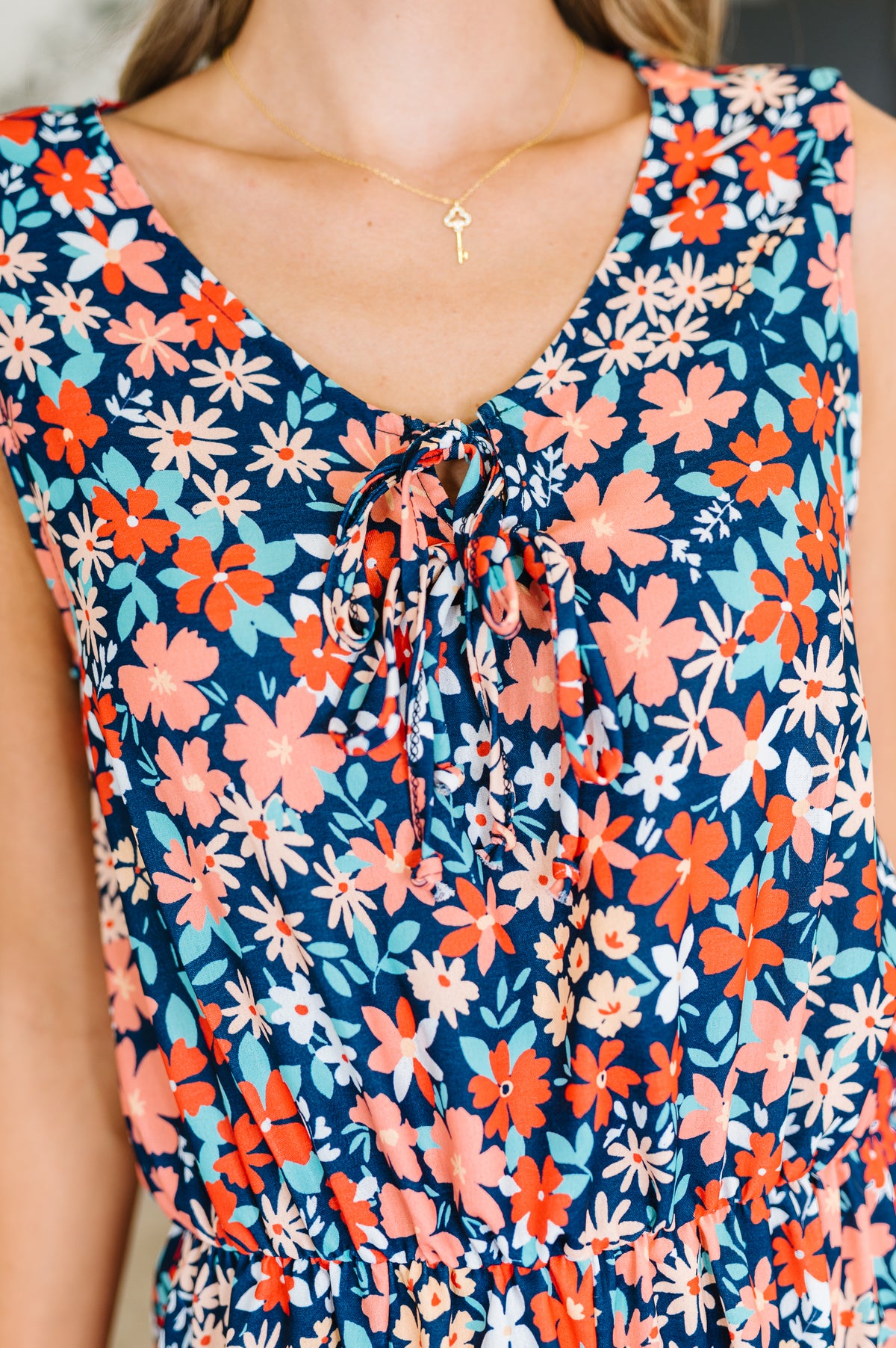 Meadow Mischief Sleeveless Romper in Navy/Orange/Teal - 7/8/2025 NEW
