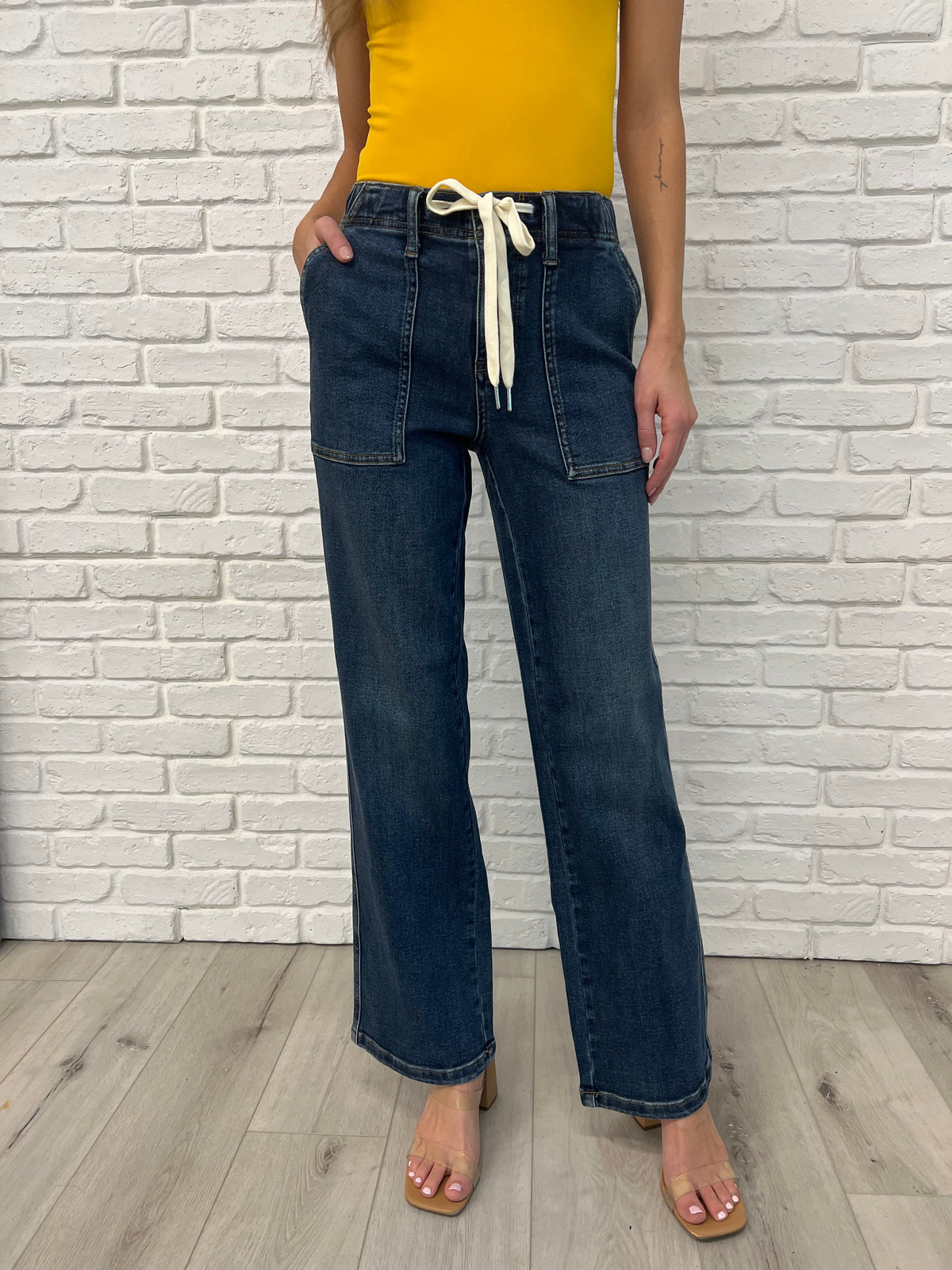 Melanie High Rise Drawstring Wide Leg Jeans - 2/12/2025