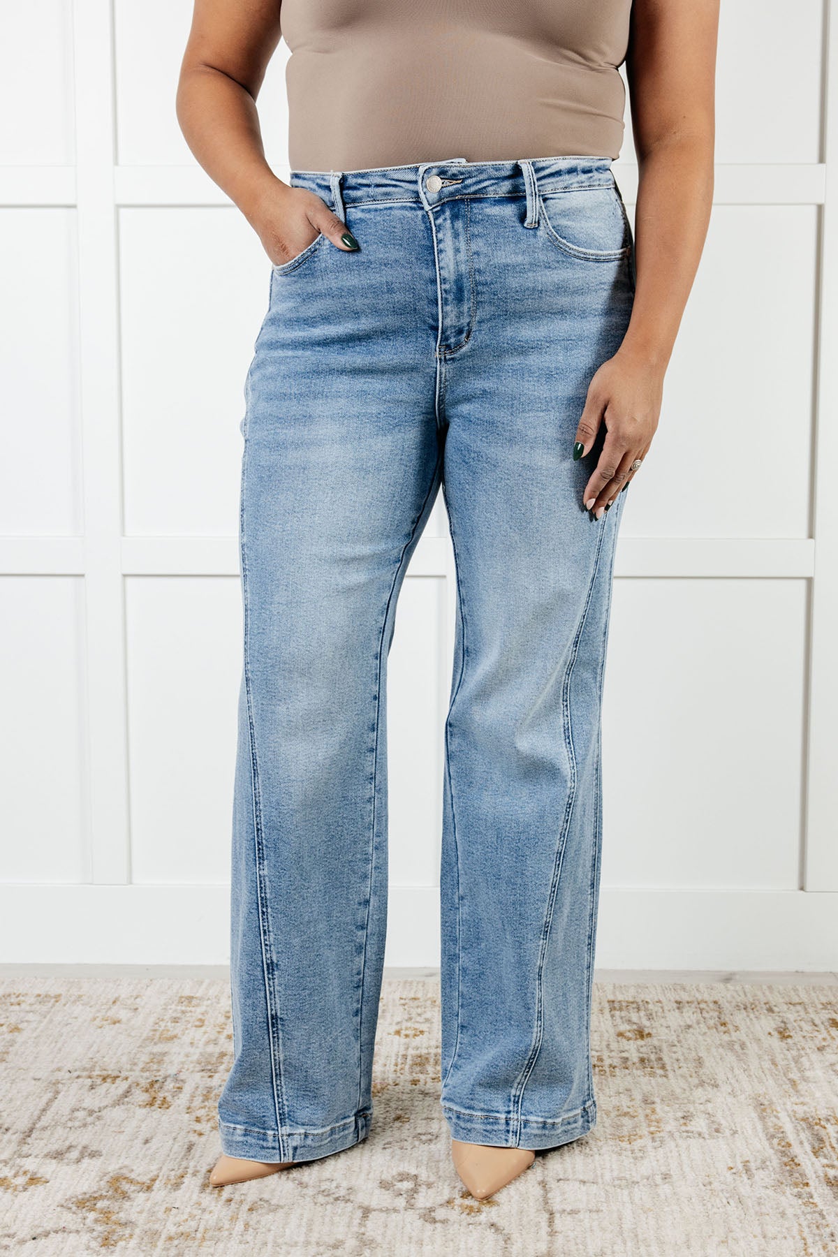 Melia High Rise Side Seam Detail Wide Leg Jeans - 12/4/2024