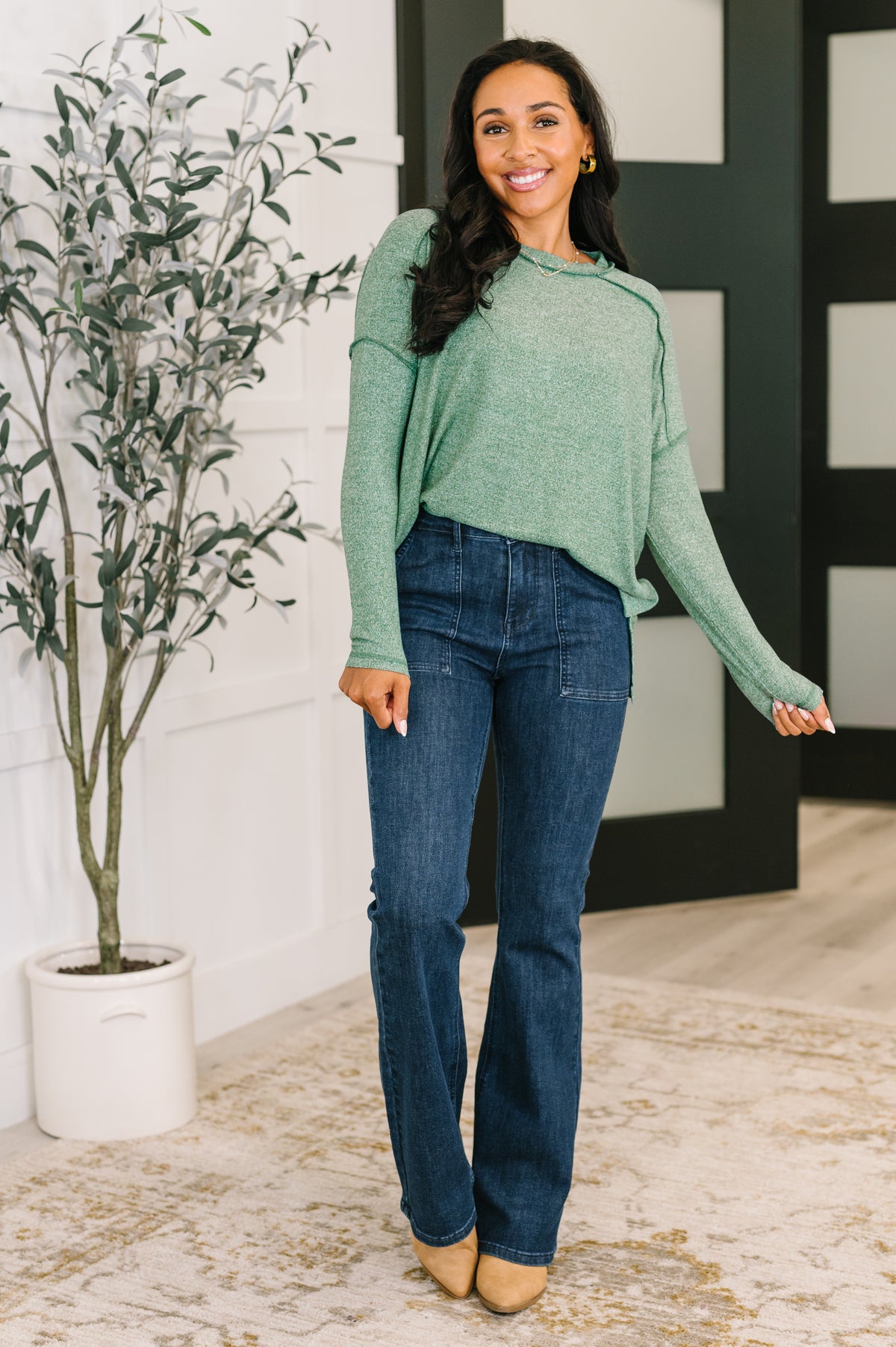 Mellow Mood Heathered Pullover in Dark Green - 10/22/2025