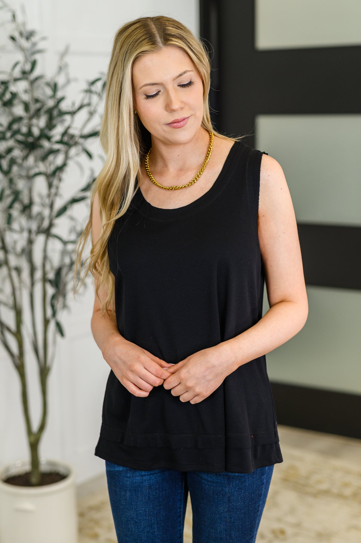 Mellow Muse Relaxed Knit Tank in Black - 5/27/2025