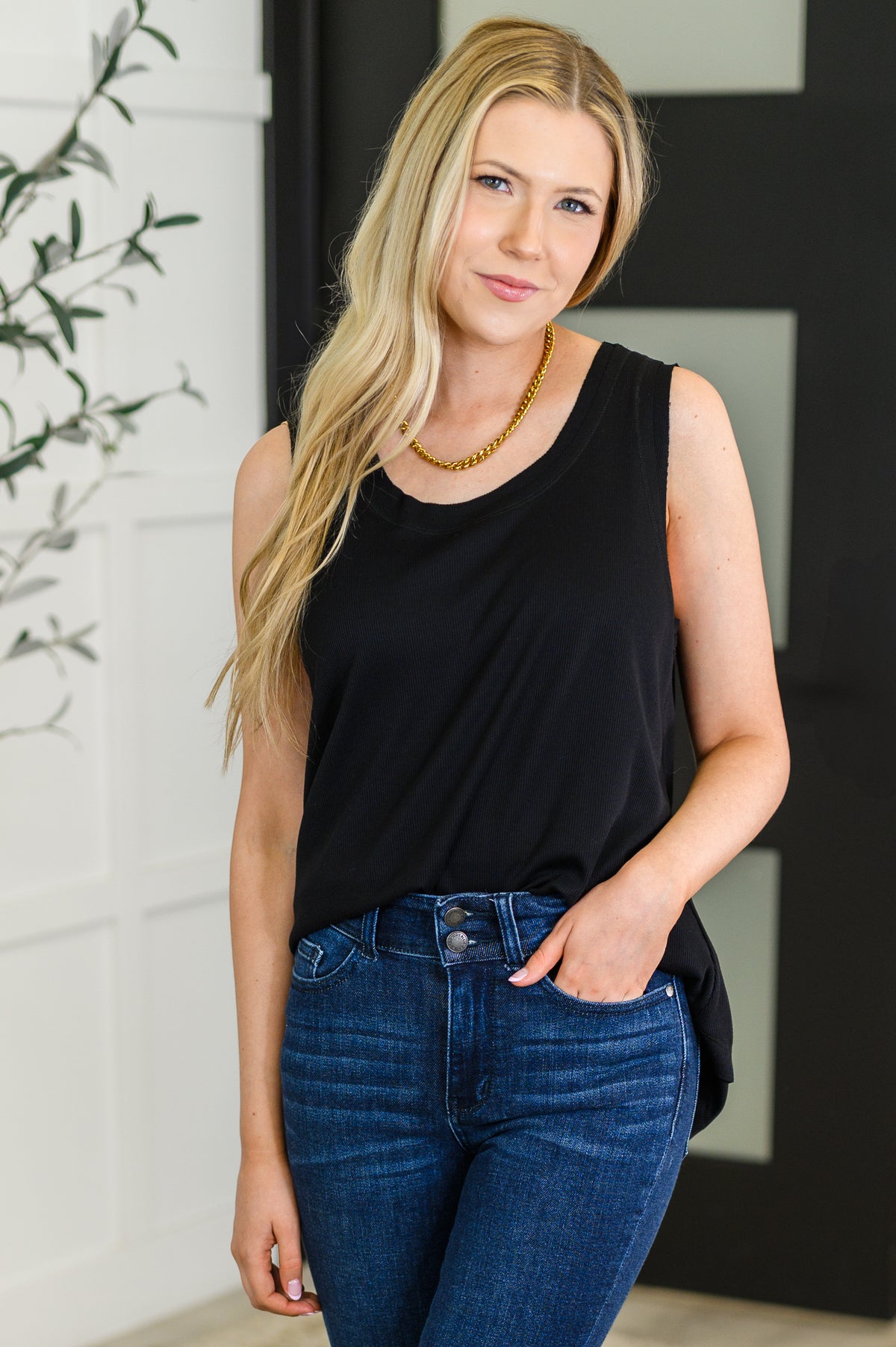 Mellow Muse Relaxed Knit Tank in Black - 5/27/2025