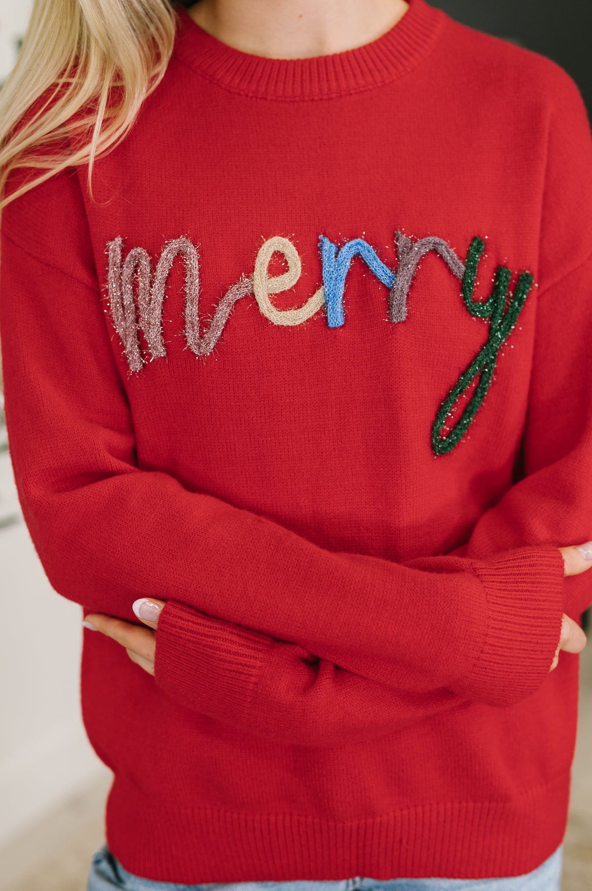 Merry Applique Drop Shoulder Pullover - 11/18/2025