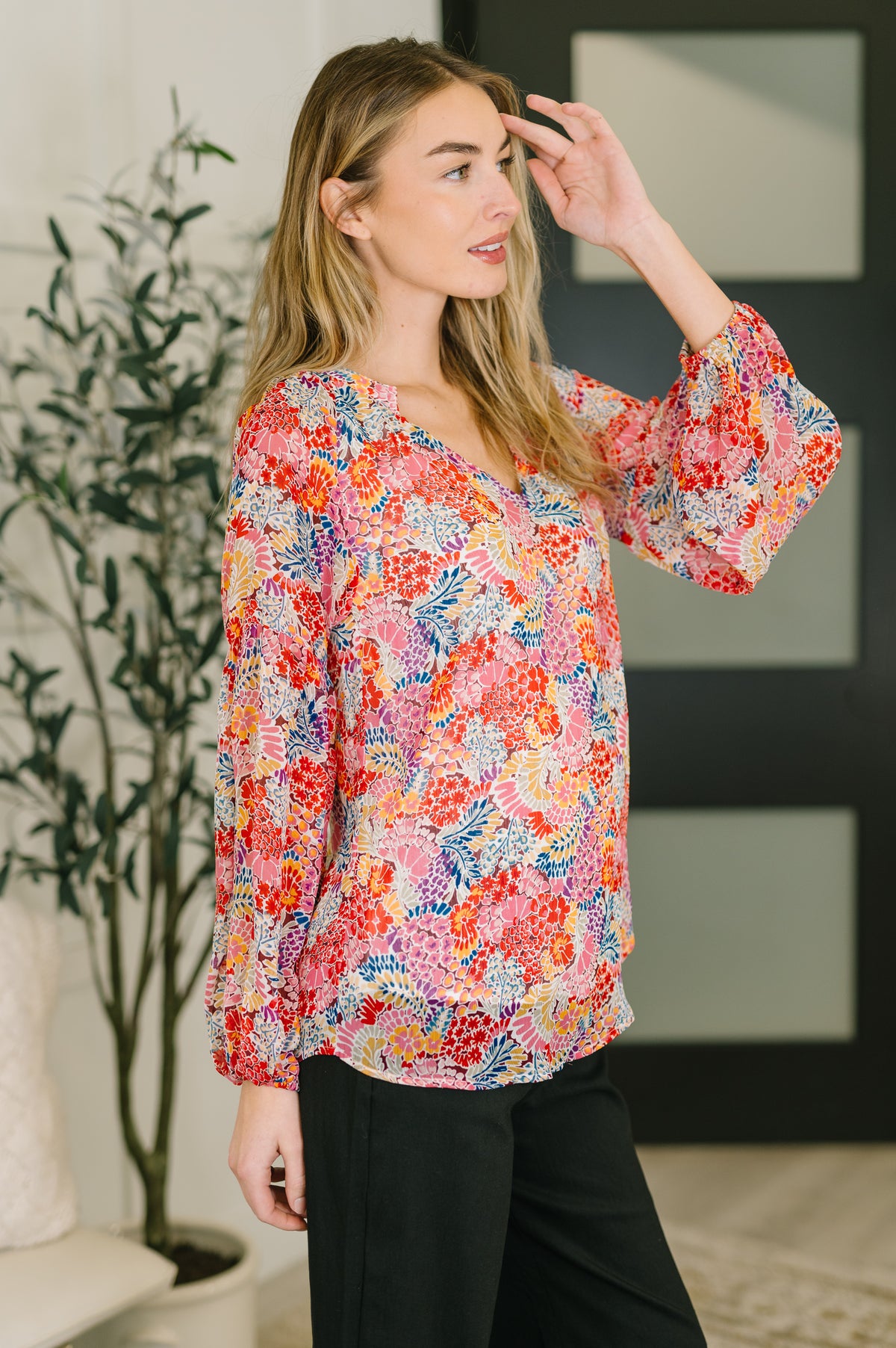 Modern Meadow V-Neck Puff Sleeve Blouse - 2/17/2026