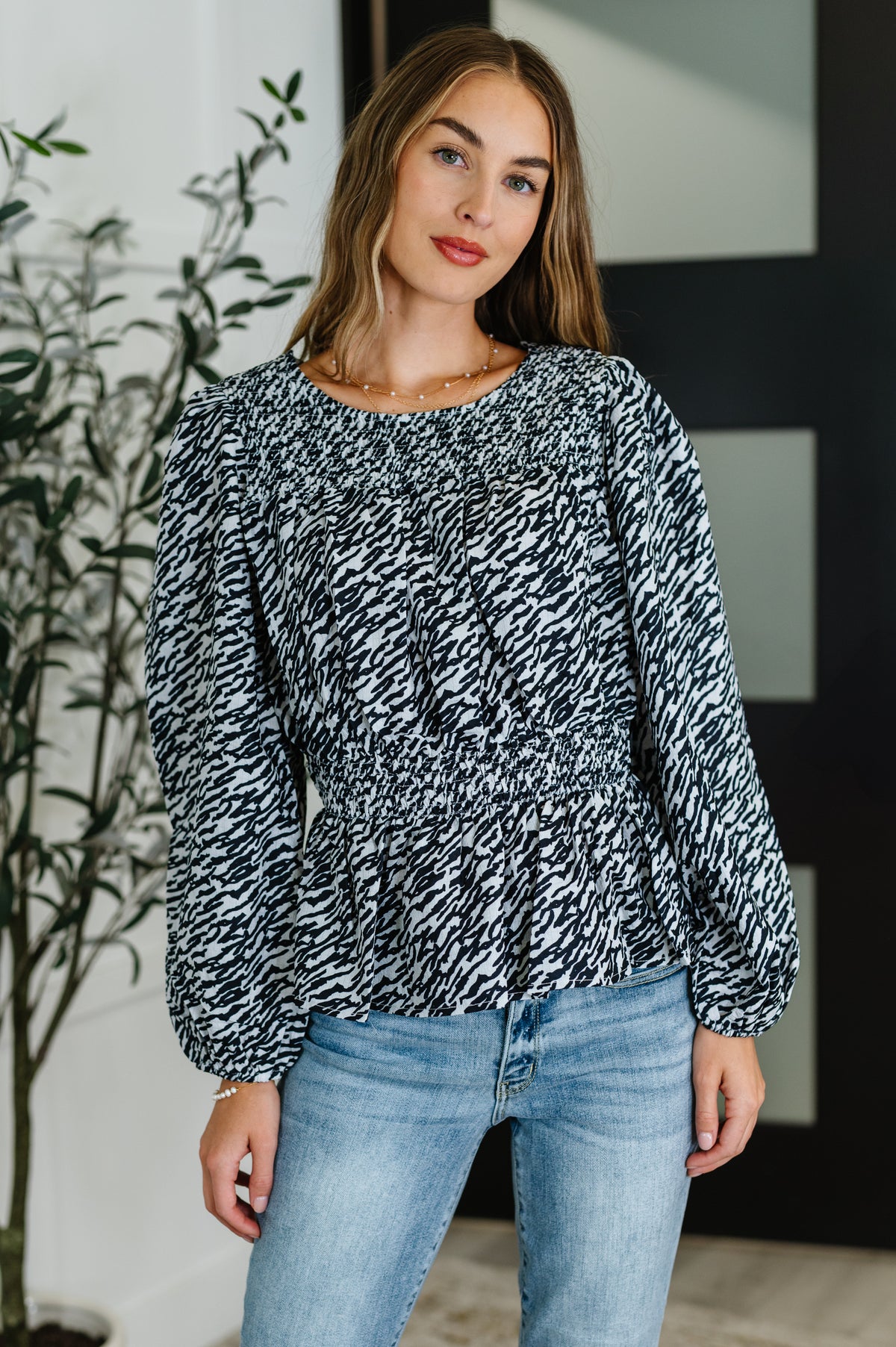 Muse Moves High Neck Peplum Blouse in Black - 8/22/2025