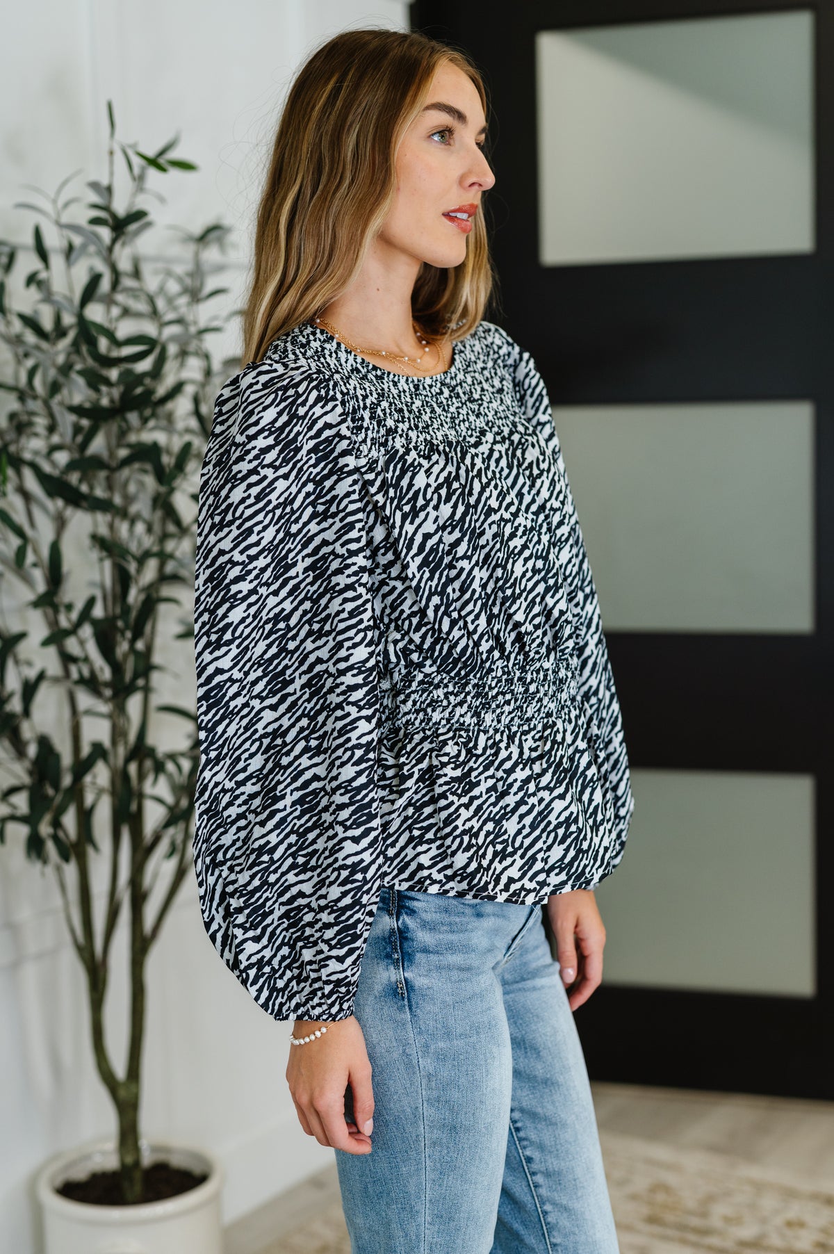 Muse Moves High Neck Peplum Blouse in Black - 8/22/2025