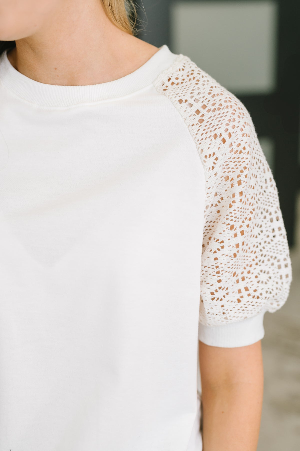 Never Too Lace Raglan Crochet Sleeve Top - 7/14/2026