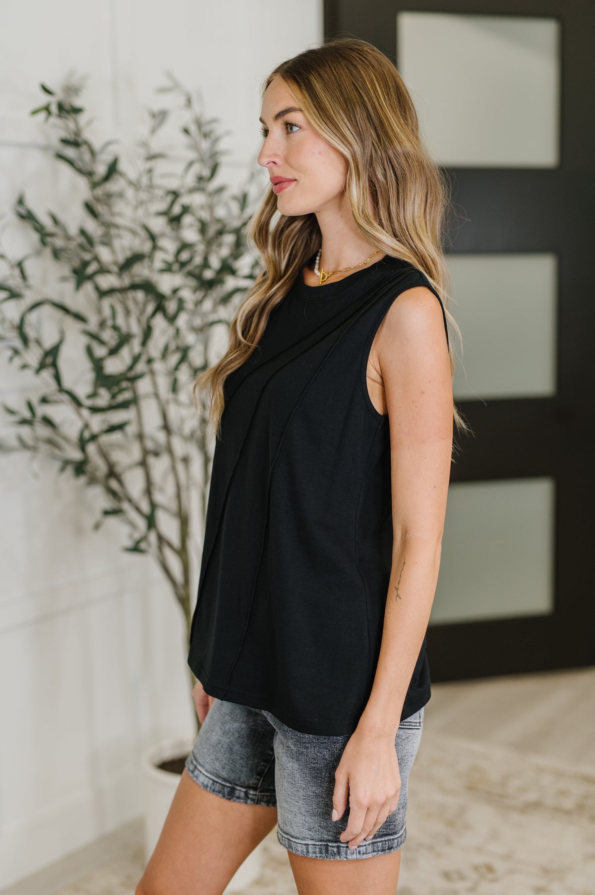 New Normal Pleat Detail Sleeveless Top in Black - 6/23/2025