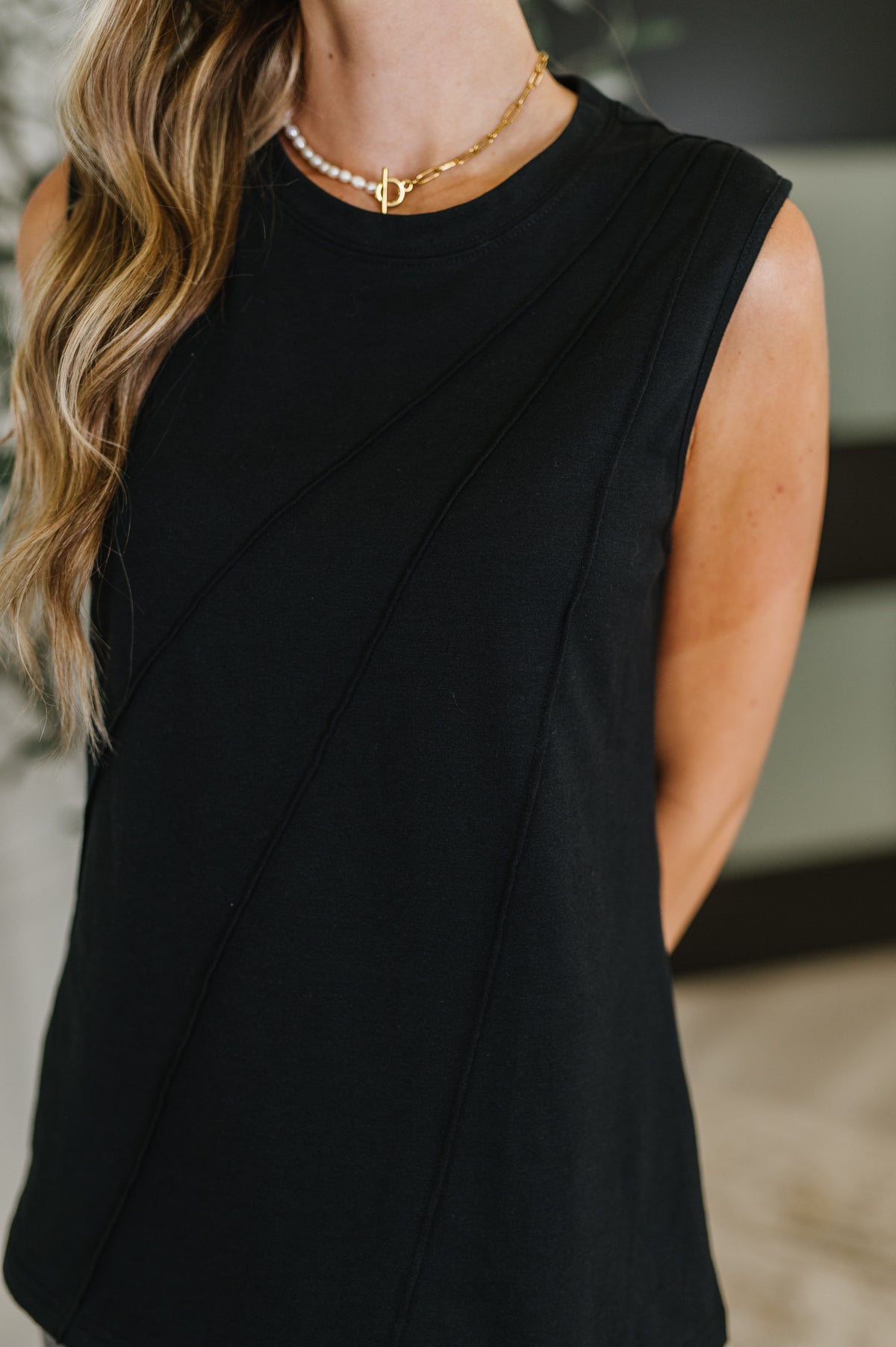 New Normal Pleat Detail Sleeveless Top in Black - 6/23/2025