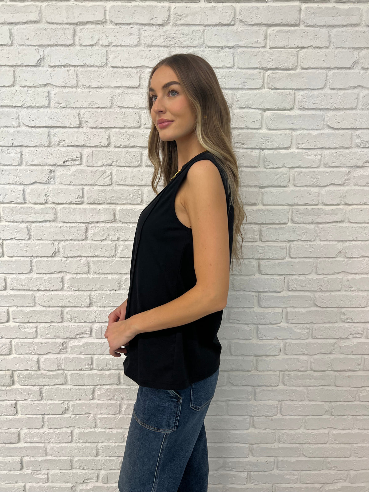 New Normal Pleat Detail Sleeveless Top in Black - 2/10/2025