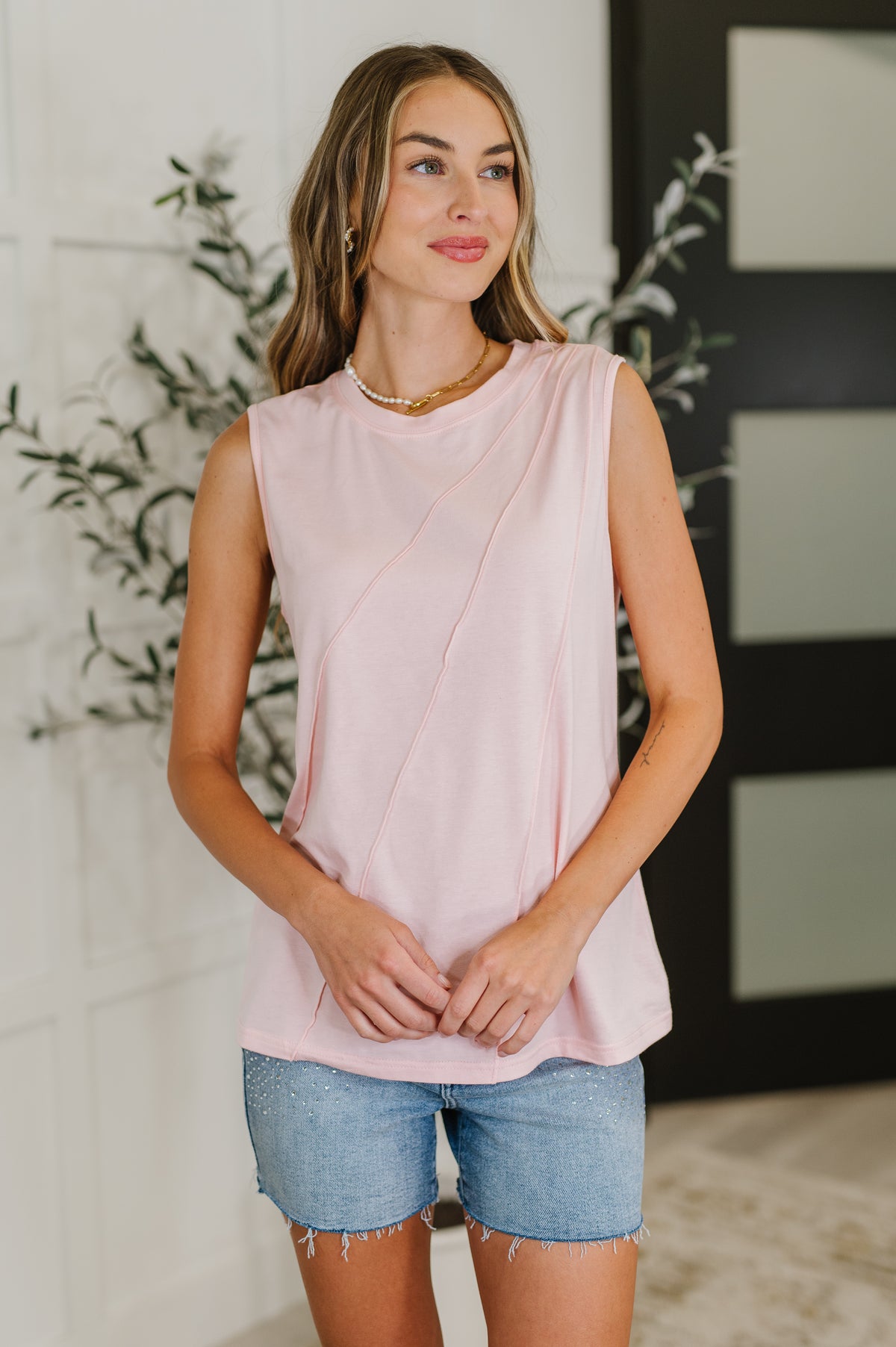 New Normal Pleat Detail Sleeveless Top in Pink - 6/23/2025