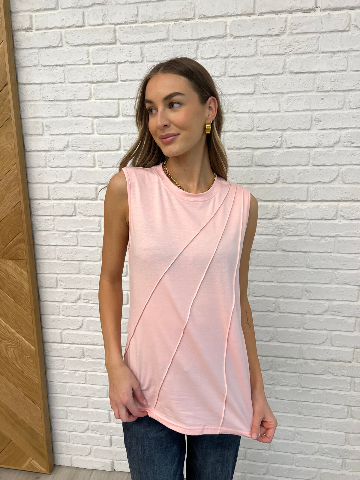 New Normal Pleat Detail Sleeveless Top in Pink - 2/10/2025