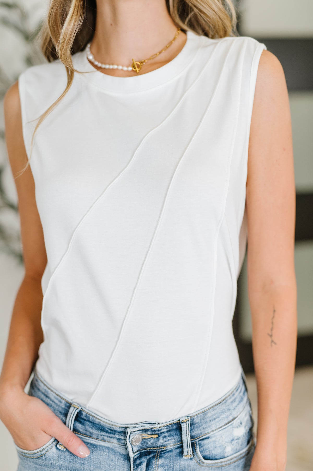 New Normal Pleat Detail Sleeveless Top in White - 6/23/2025