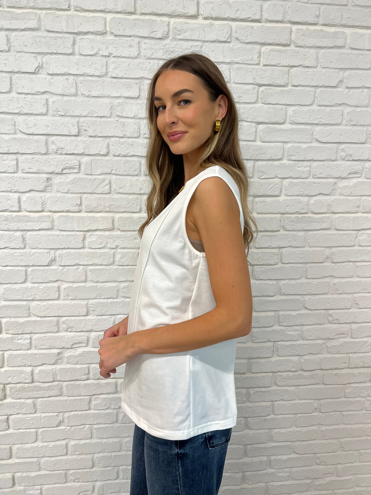 New Normal Pleat Detail Sleeveless Top in White - 2/10/2025