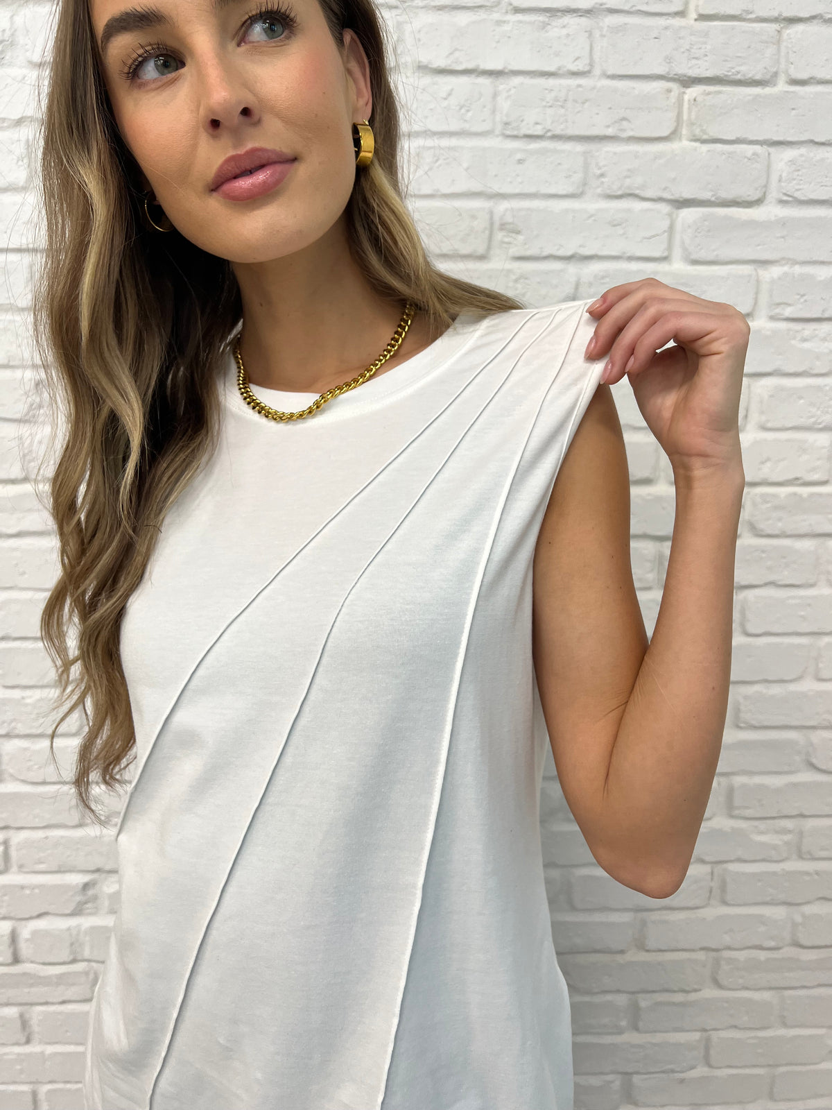 New Normal Pleat Detail Sleeveless Top in White - 2/10/2025