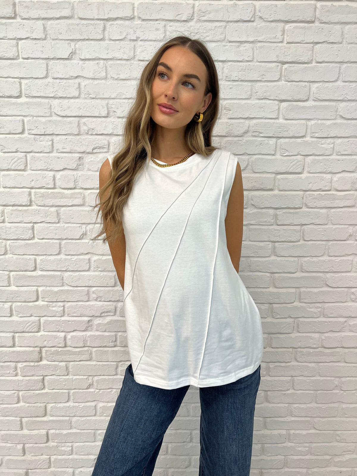 New Normal Pleat Detail Sleeveless Top in White - 2/10/2025