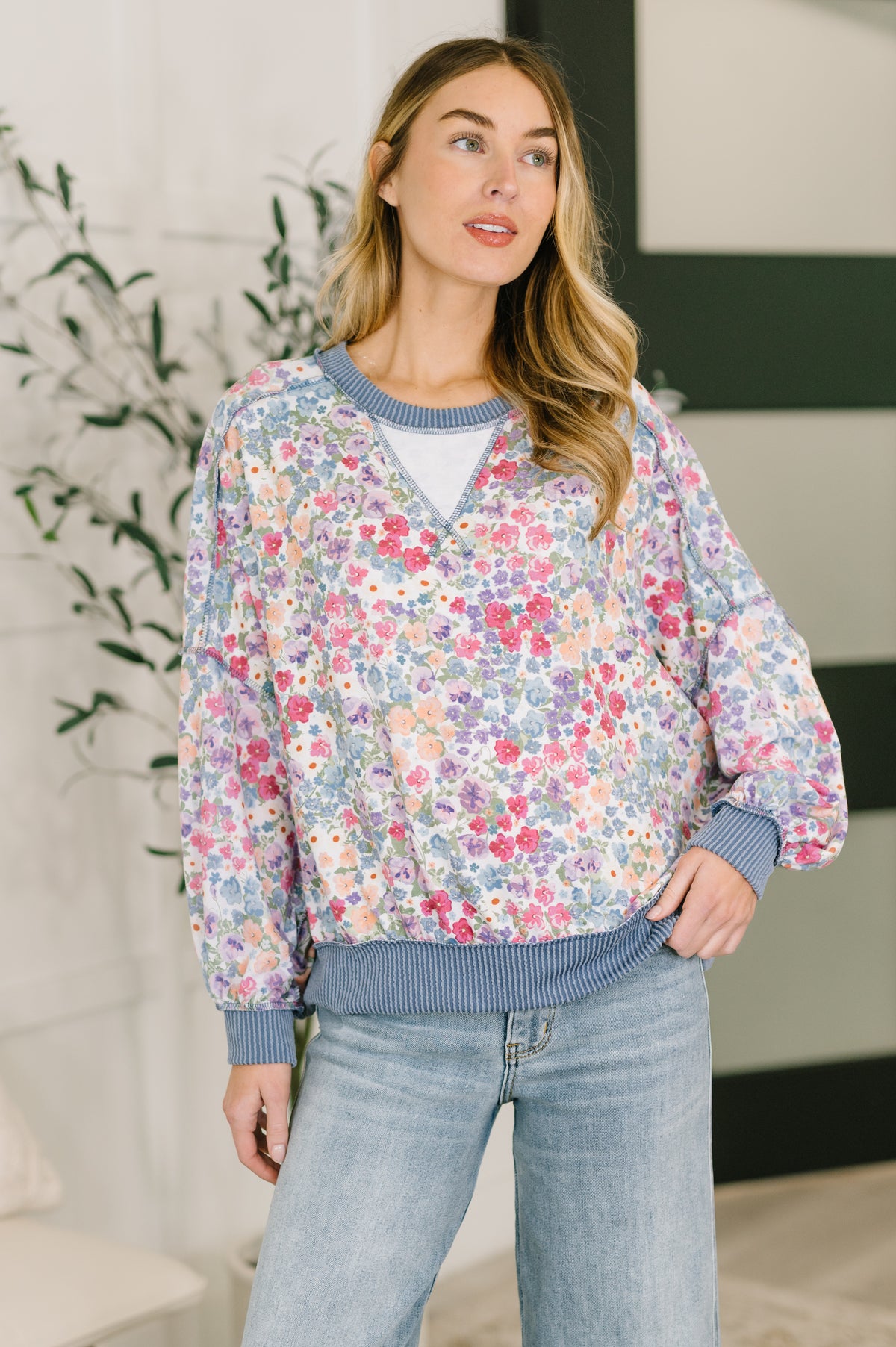 New Opportunities Drop Shoulder Floral Pullover - 3/10/2026 NEW