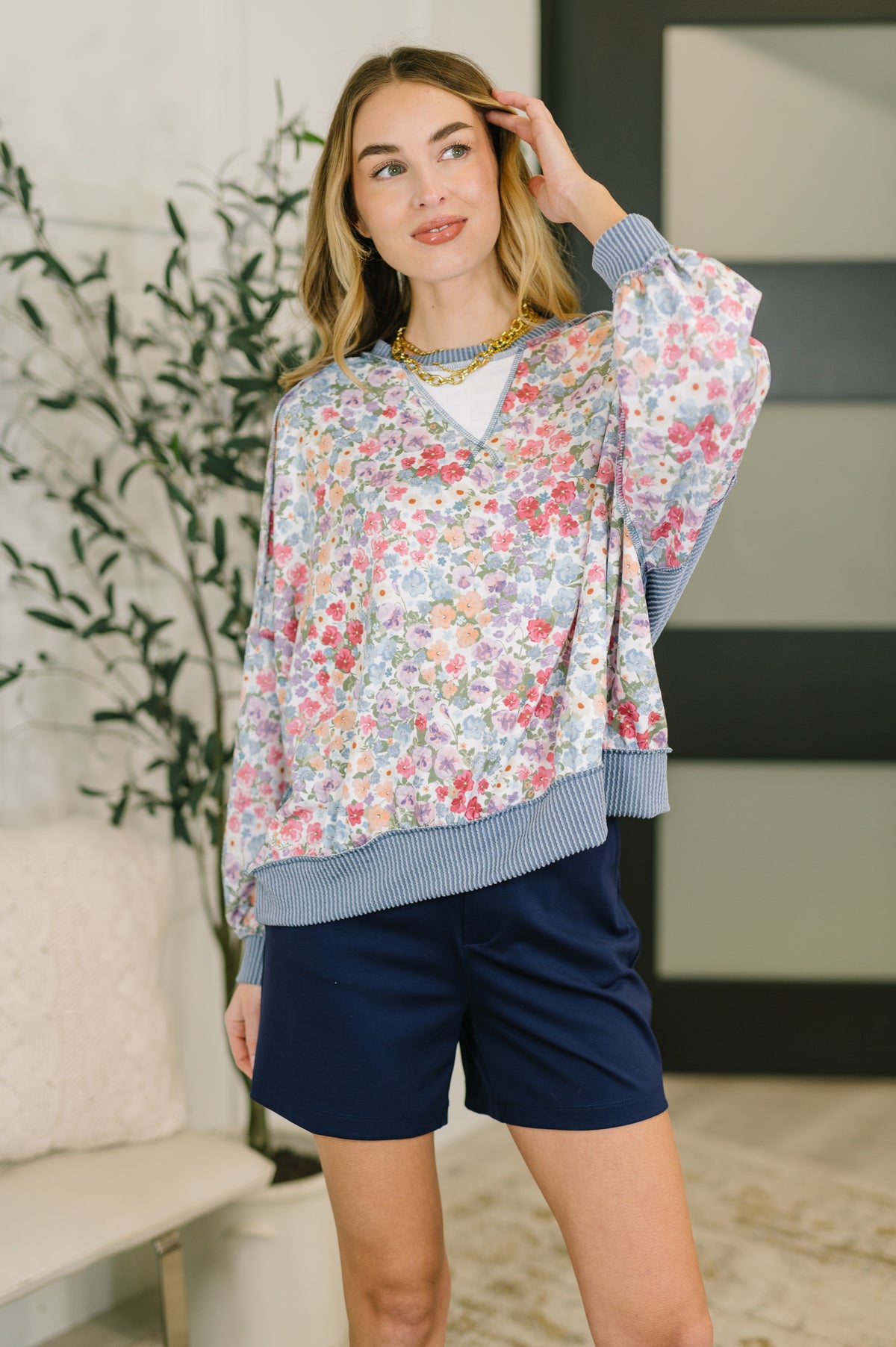 New Opportunities Drop Shoulder Floral Pullover - 3/10/2026