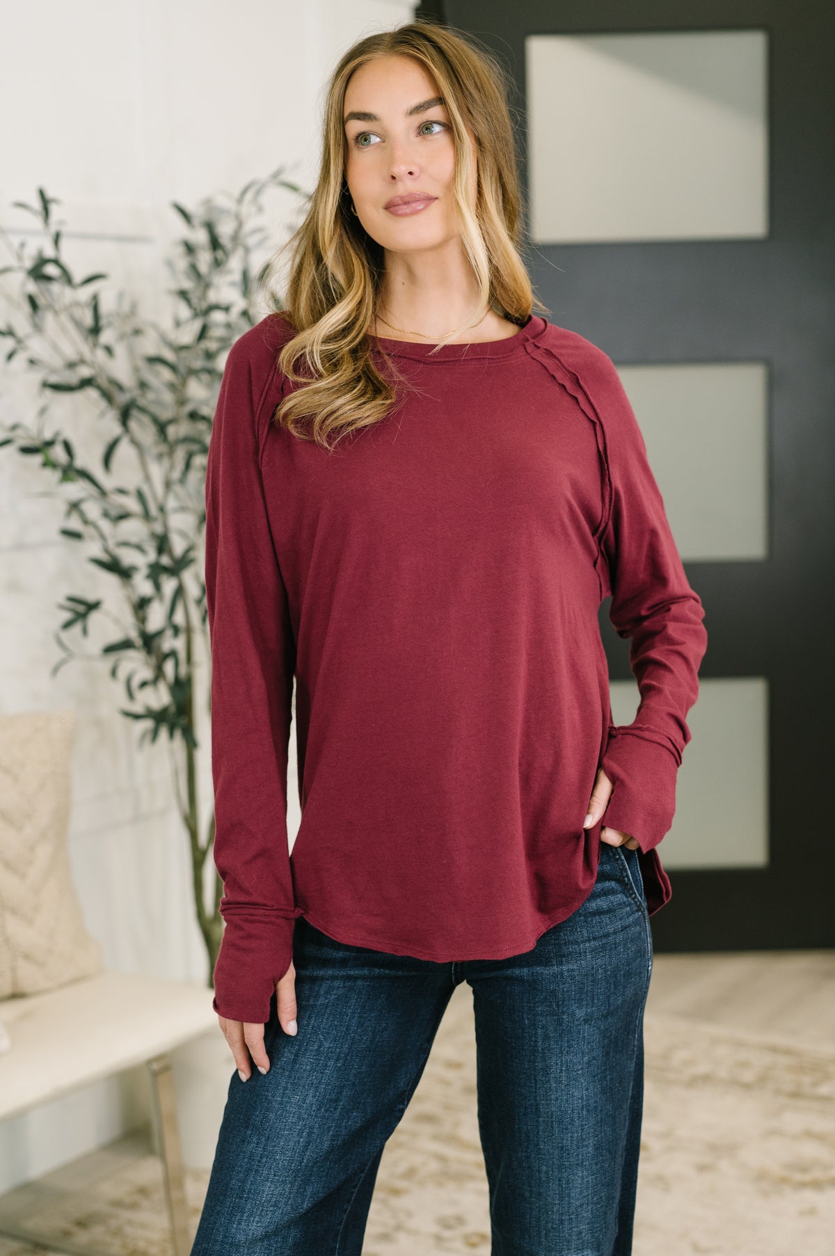 Nice to Each Other Raglan Sleeve Top in Cabernet - 9/11/2026