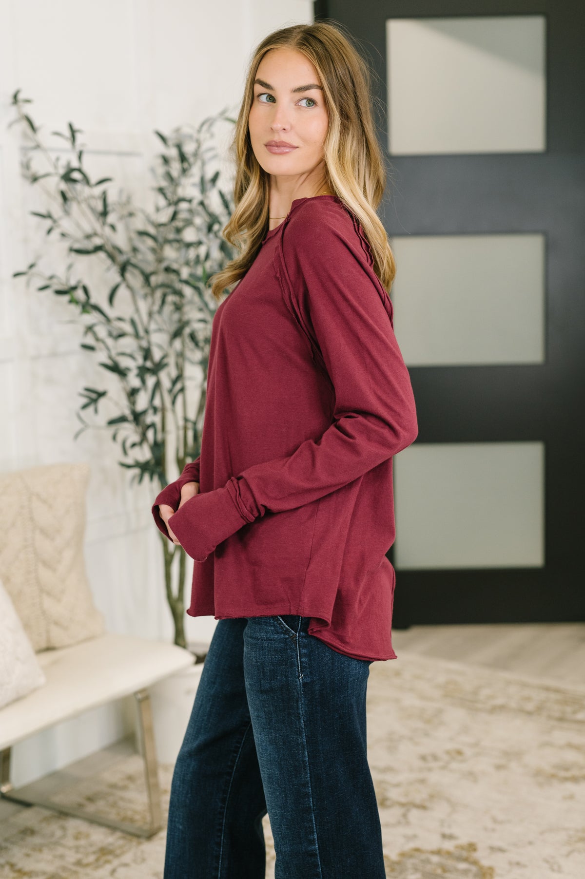 Nice to Each Other Raglan Sleeve Top in Cabernet - 9/11/2026