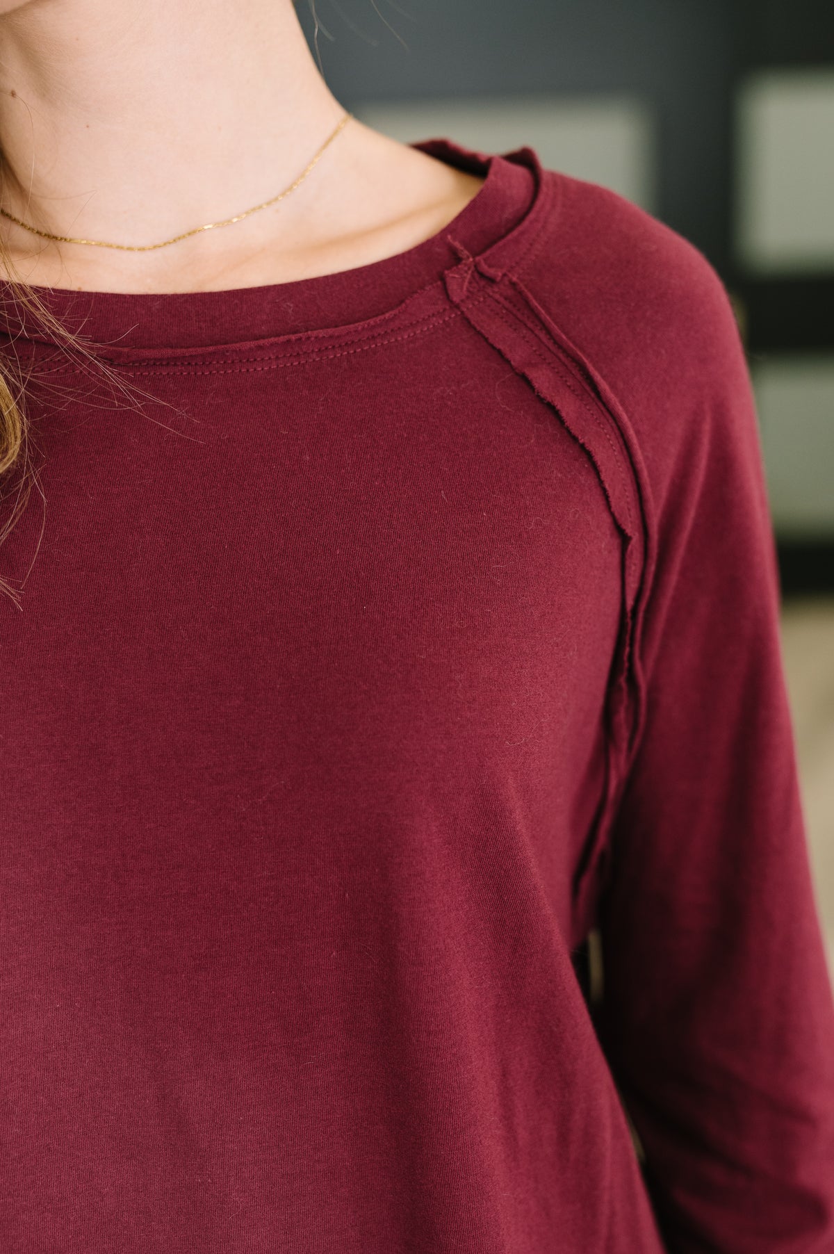Nice to Each Other Raglan Sleeve Top in Cabernet - 9/11/2026