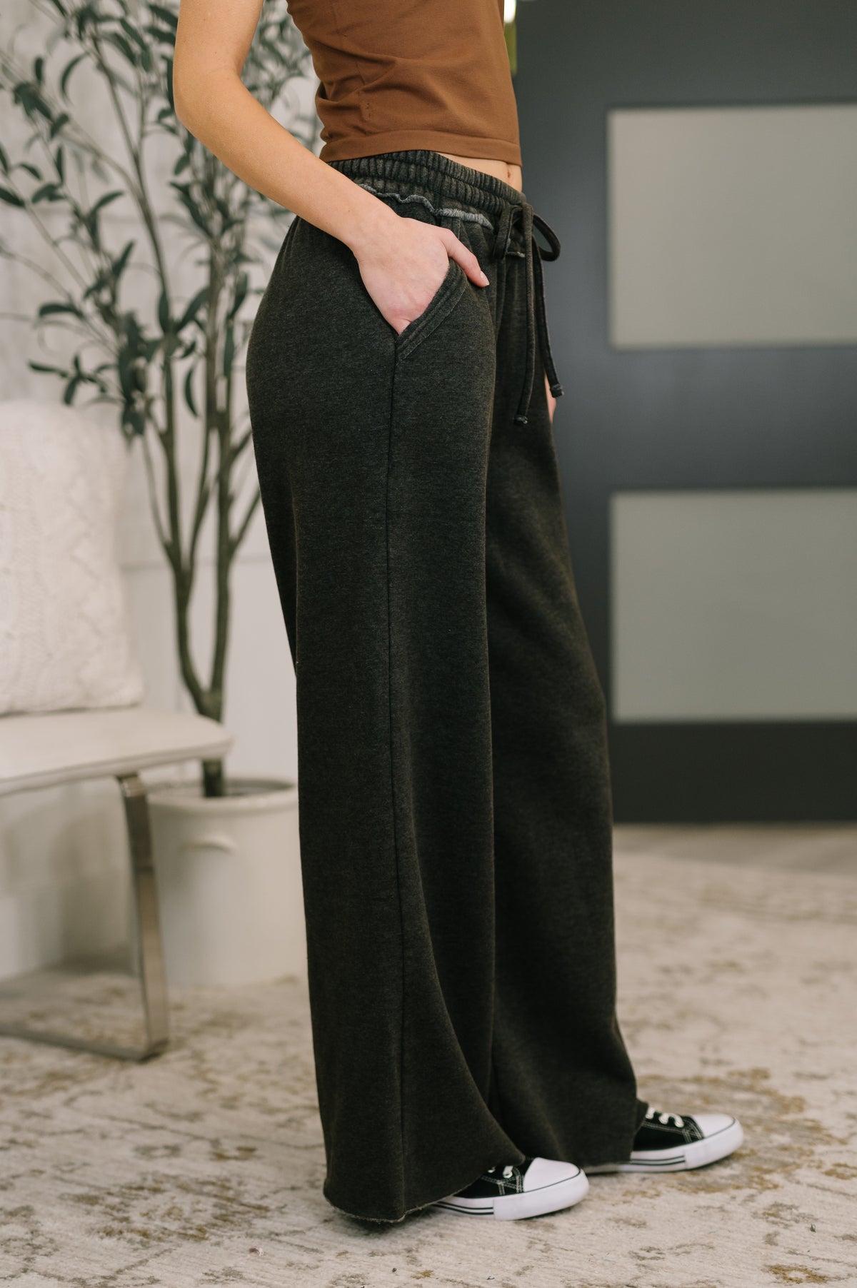Nights Like This High Waist Palazzo Sweats in Ash Black - 2/18/2026